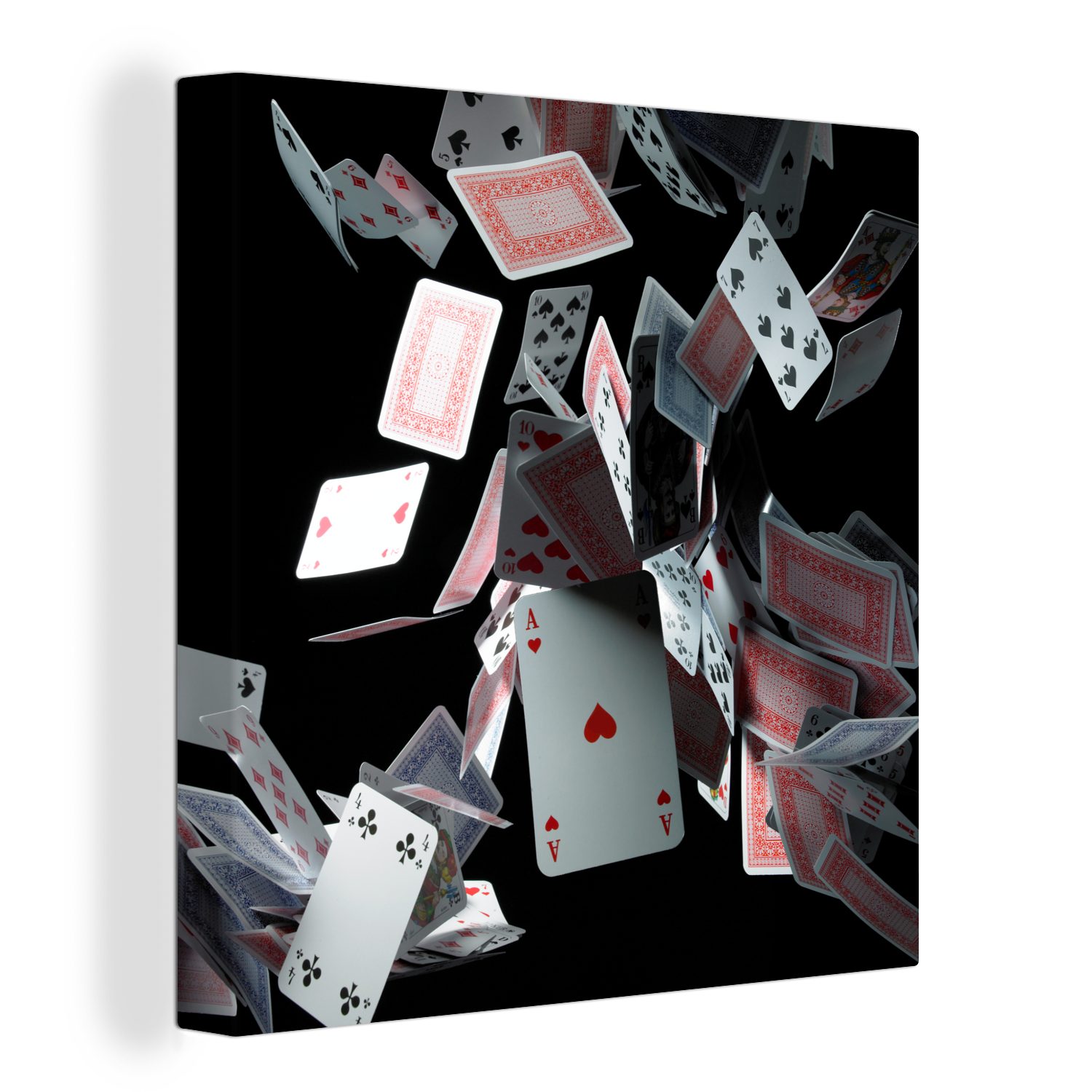 OneMillionCanvasses® Leinwandbild Durch die Luft fliegende Spielkarten, (1 St), Leinwand Bilder für Wohnzimmer Schlafzimmer