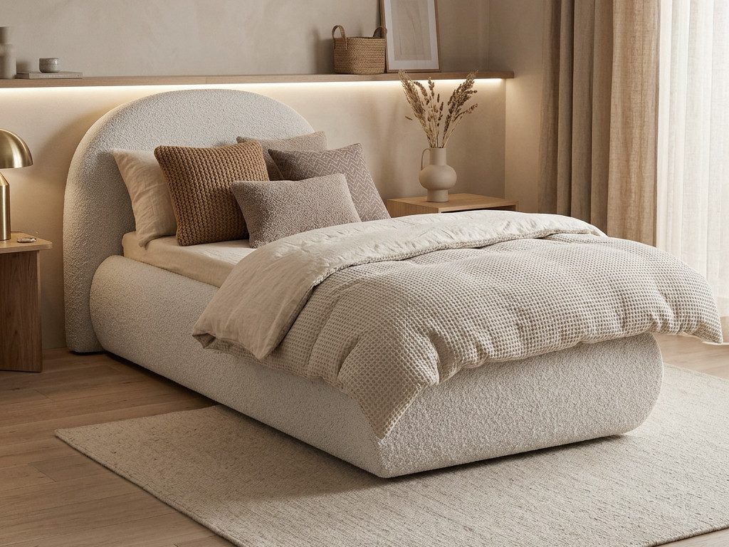 Beautysofa Polsterbett MOTTI 90x200 mit Bettkasten und gepolstertem Kopfteil (mehrere Farben, Bouclé-Stoff), wahlweise ohne Matratze oder mit Matratze