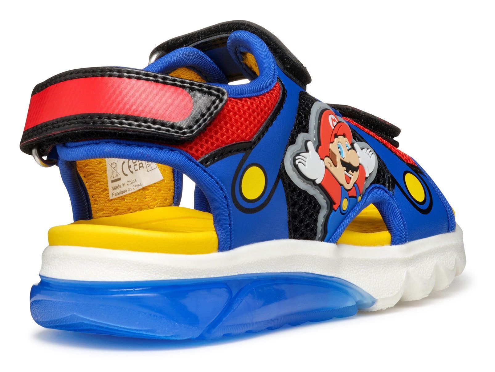 Geox J SANDAL CIBERDRON B Blinkschuh Sandale Klettschuh in buntem Design mit Super Mario Motiv und Blinkfunktion
