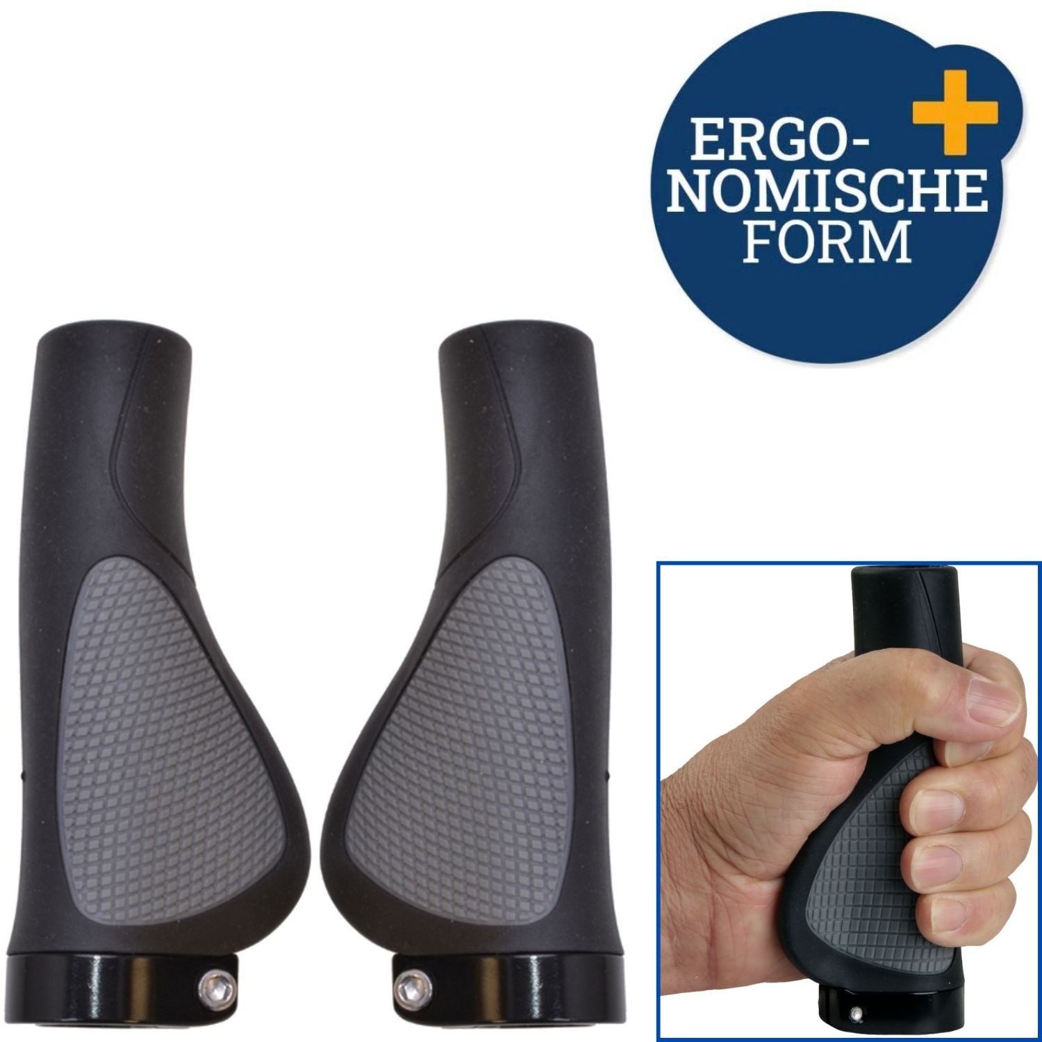 Diedrich Filmer GmbH Fahrradlenkergriff Fahrrad-Griffe Ergonomisch Gummi Schraubgriffe (2x Lenkergriffe, 2-St., Set), Set 130mm Lenker-Griffe Ergo Antirutsch Lenkergriffe Fahrradgriffe