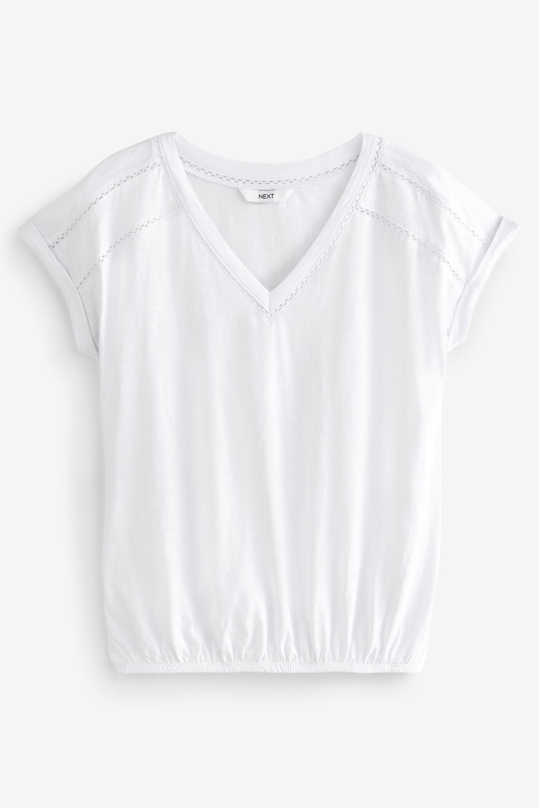 Next T-Shirt Top mit V-Ausschnitt und Ballonsaum (1-tlg) White