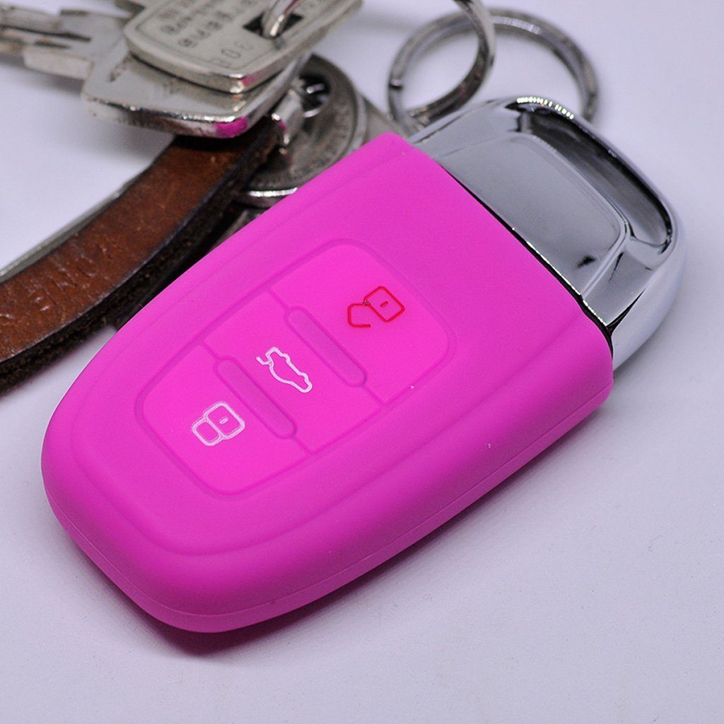 mt-key Schlüsseltasche Autoschlüssel Softcase Silikon Schutzhülle Pink, für Audi A5 S5 A4 S4 Q3 Q5 A6 S6 R8 TT 3 Tasten KEYLESS SMARTKEY