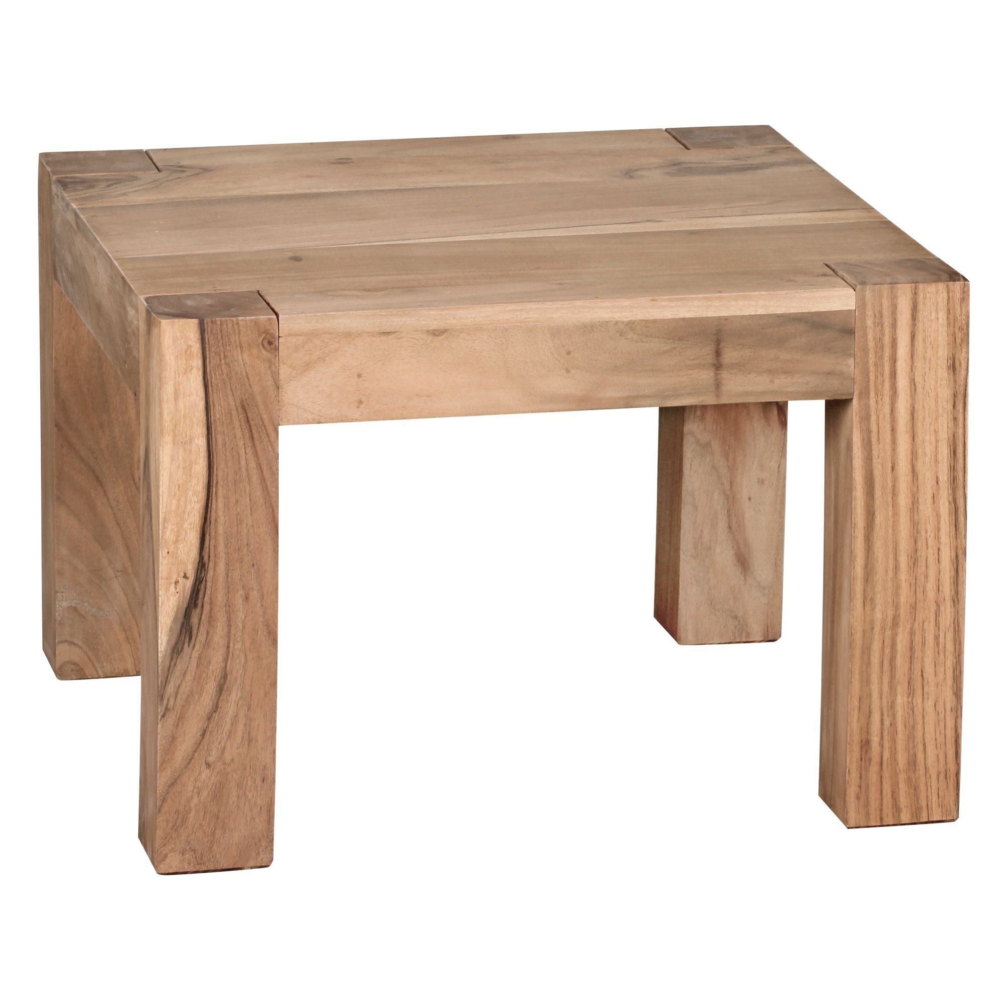 möbelando Couchtisch Couchtisch Massiv-Holz Akazie 60 cm breit Wohnzimm, Couchtisch Massiv-Holz Akazie 60 cm breit Wohnzimmer-Tisch Design braun Landhaus-Stil Beistelltisch natur