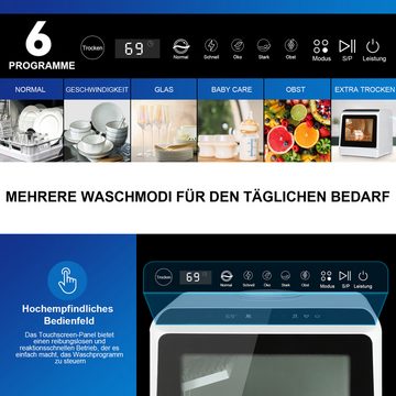 REDOM Tischgeschirrspüler Mini Geschirrspüler Spülmaschine Tischspülmaschine Tragbar, DW-Q01, 5 Maßgedecke, 6 Programme Auto-Trocknung mit oder ohne Wassertank (5 Liter) nutzbar