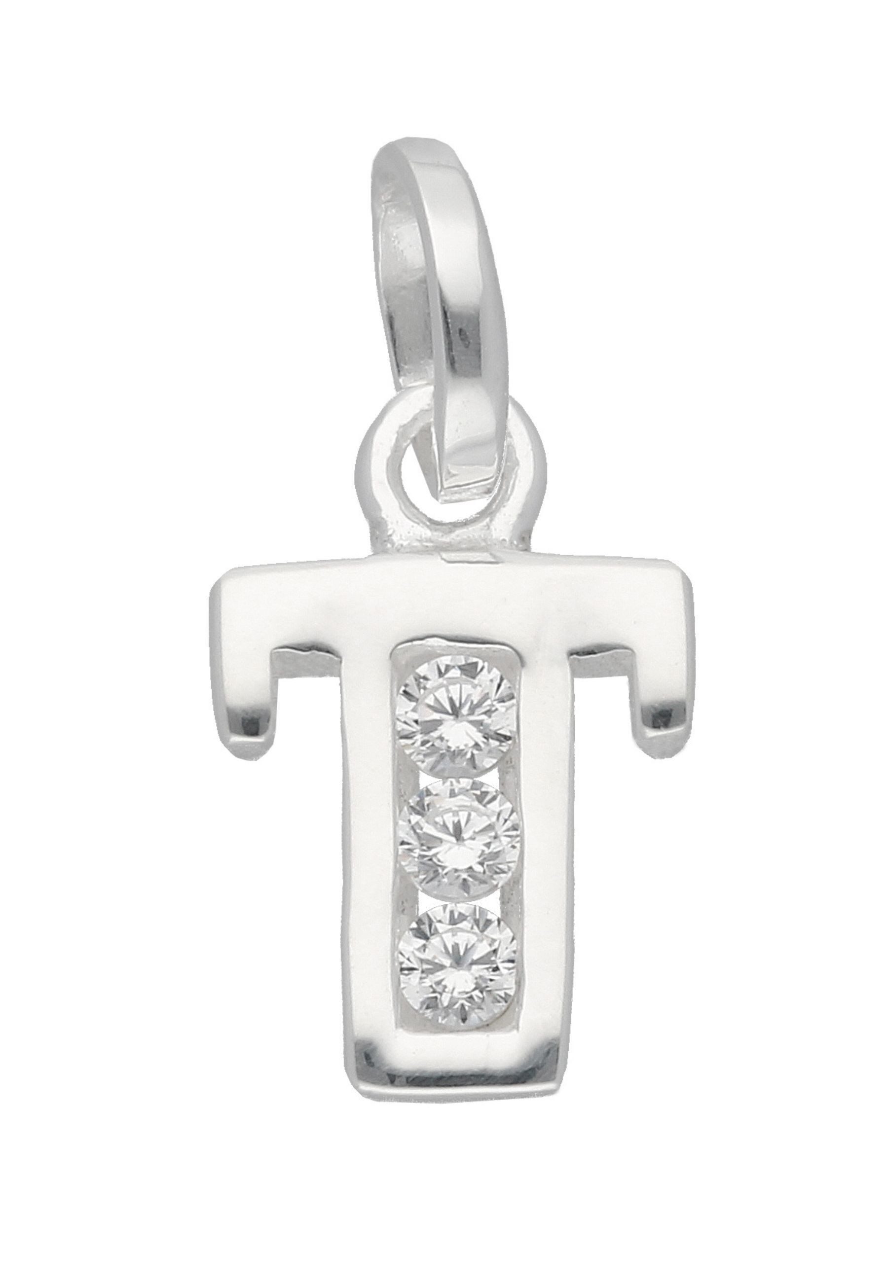 Adelia´s Namenskette Halskette - Namenskette mit Buchstabenanhänger T mit Zirkonia, Schmuckset mit bis 45 cm stufenlos verstellbarer 925 Silber Halskette