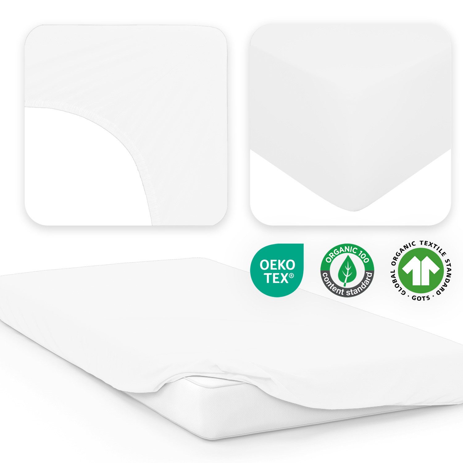 Jacobson Spannbettlaken BIO, Jersey Spannbetttuch, Bettlaken 160 g/m², 100% BIO-Baumwolle, Gummizug: rundum, GOTS zertifiziert