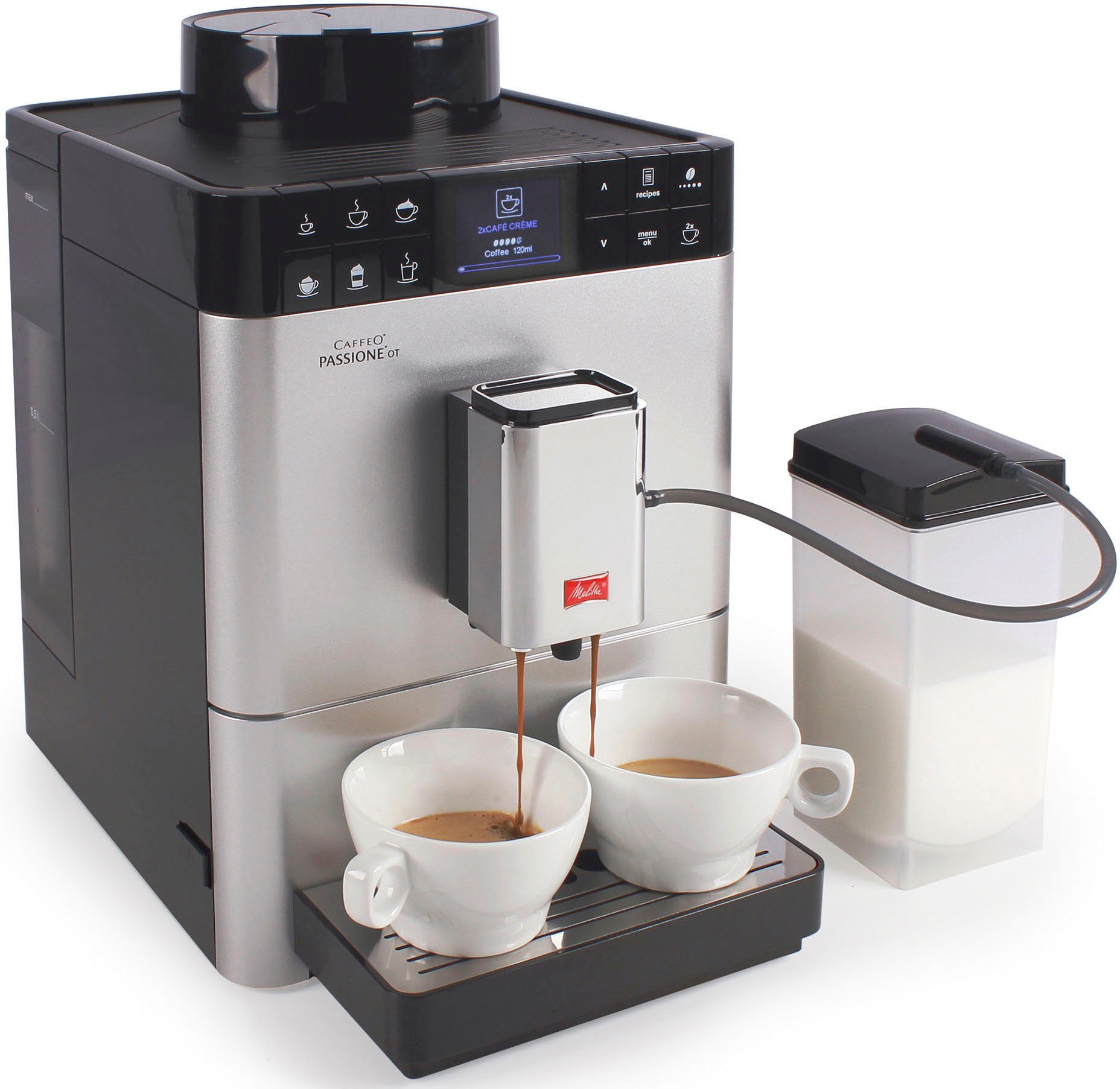 F53/1-101, Bohnen One Touch Funktion, gemahlene silber, One tassengenau Touch Melitta Passione® Kaffeevollautomat frisch