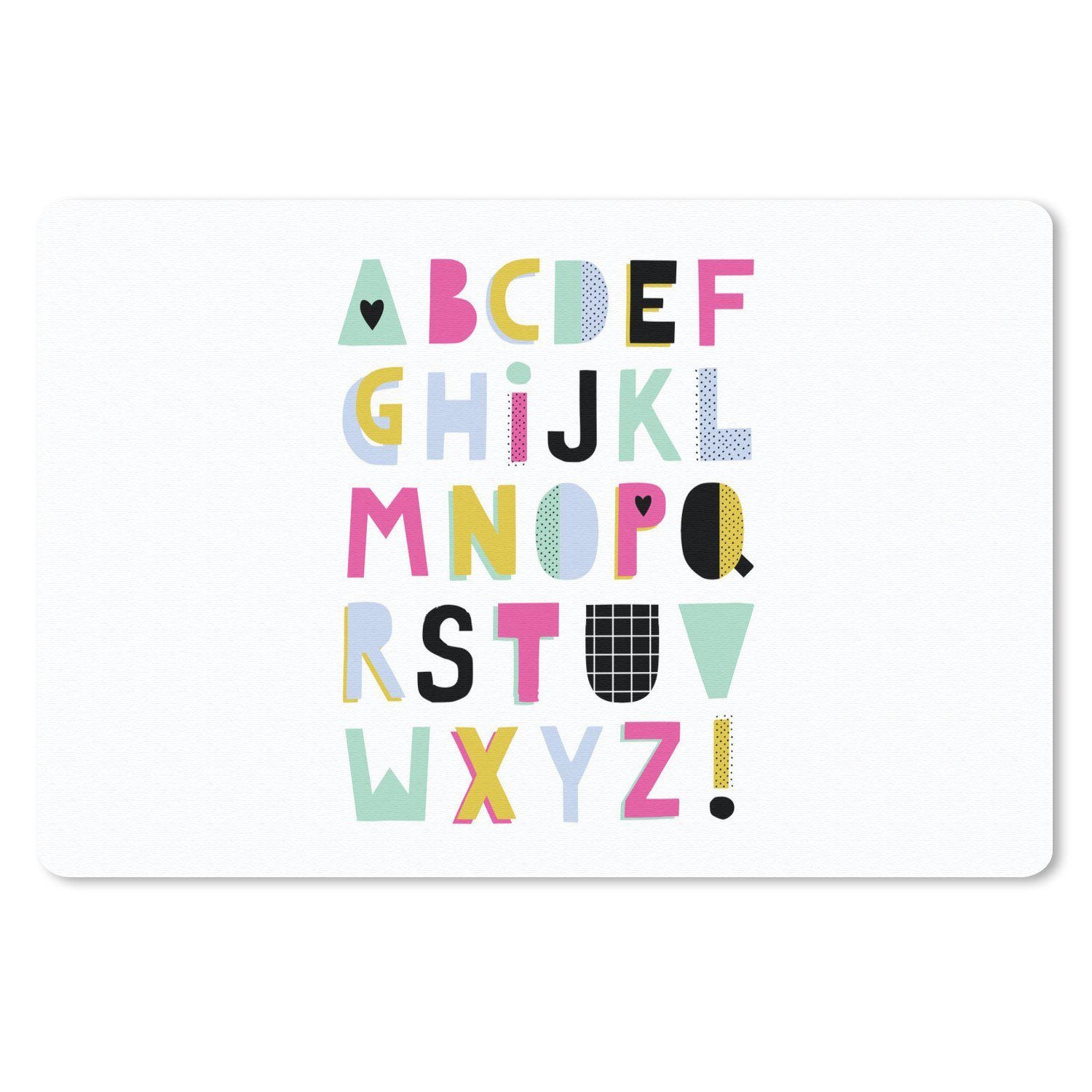 MuchoWow Mauspad Alphabet - Gelb - Blau (1-St), Büro für Tastatur und Maus, Mousepad Gaming, Desk Mat, 60x40 cm