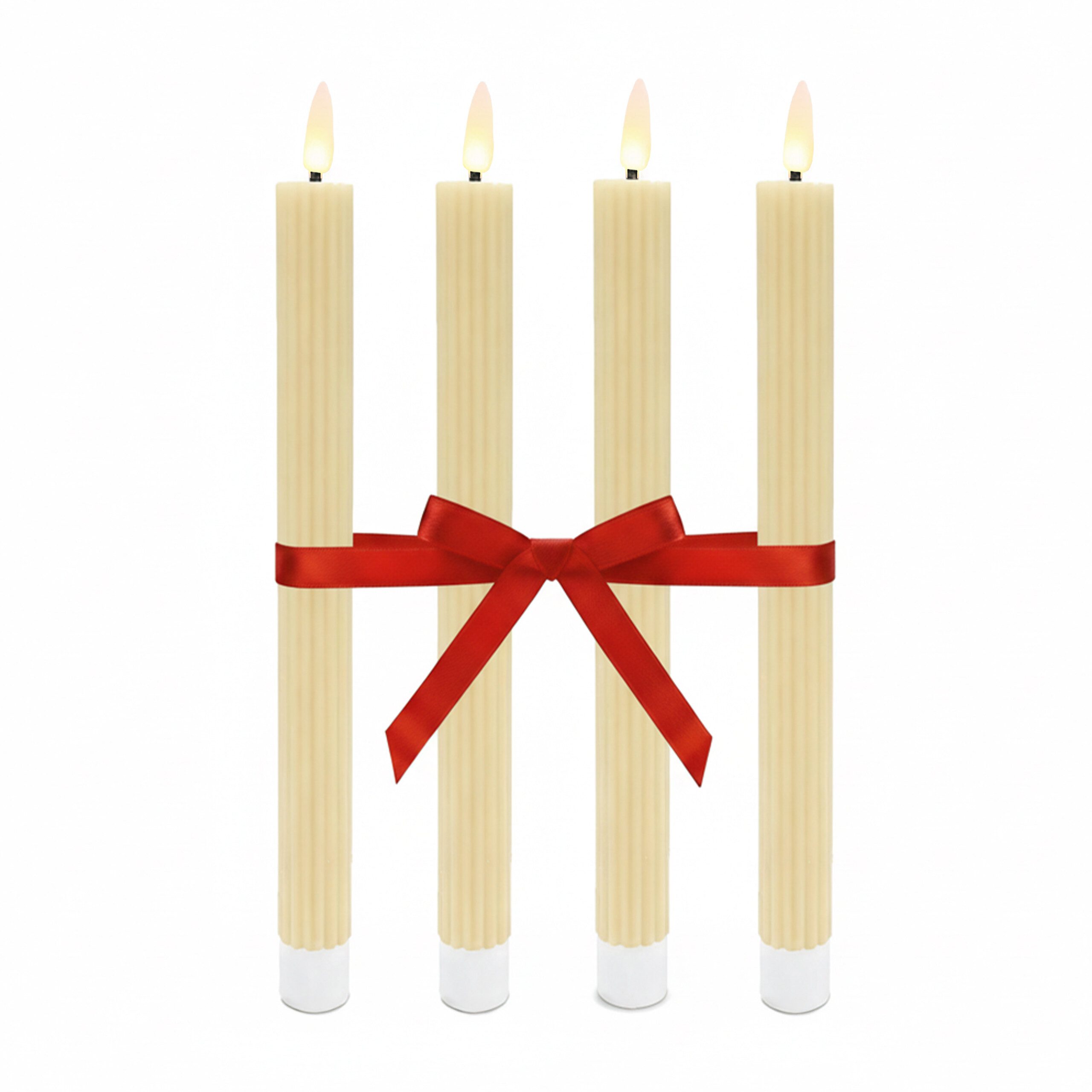 relaxdays LED-Kerze LED Stabkerzen 4er Set, Praktische Timerfunktion, LED, warmweiß, Beige