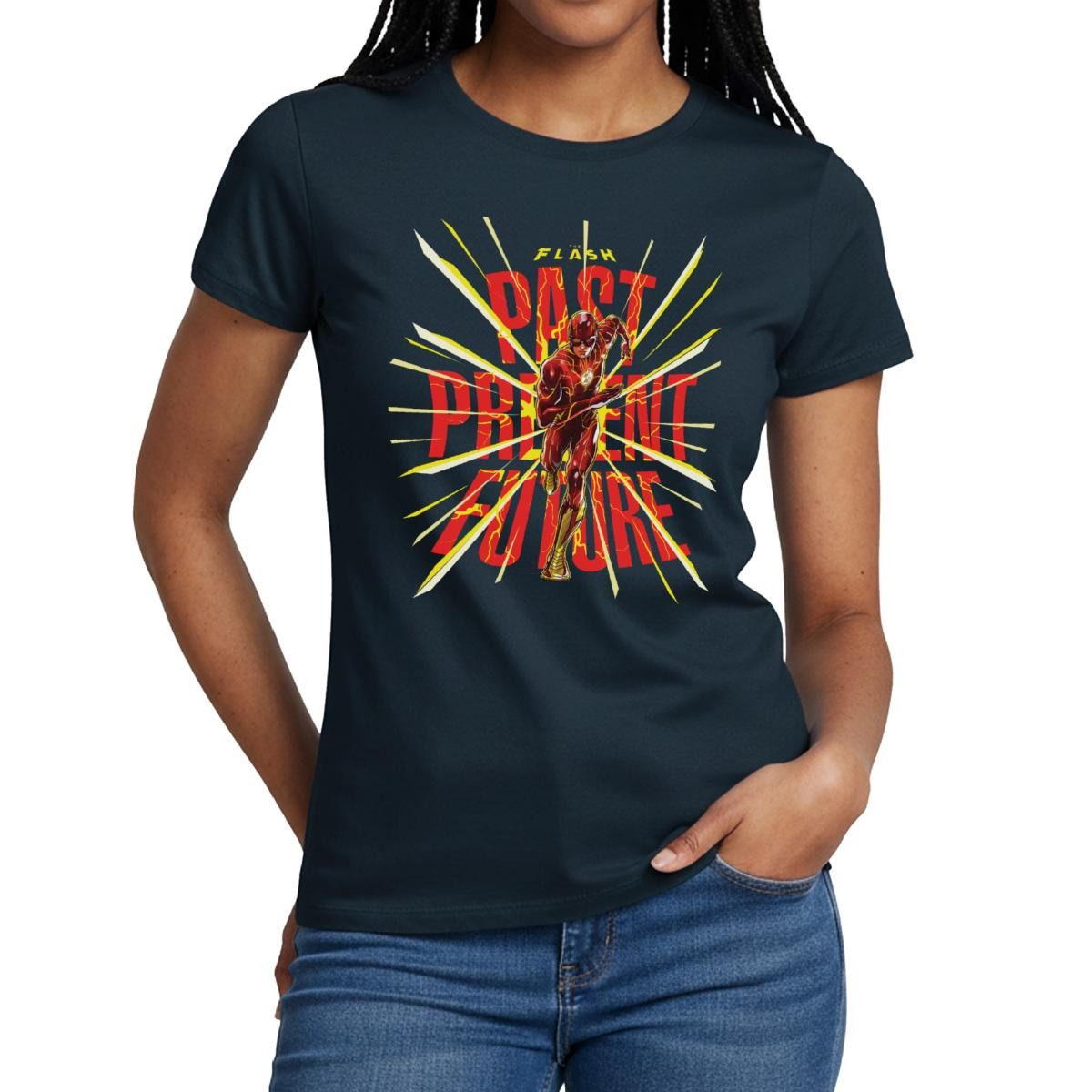 Spreadshirt T-Shirt The Flash Past Present Future Frauen T-Shirt (1-tlg) Slim Fit, fällt klein aus