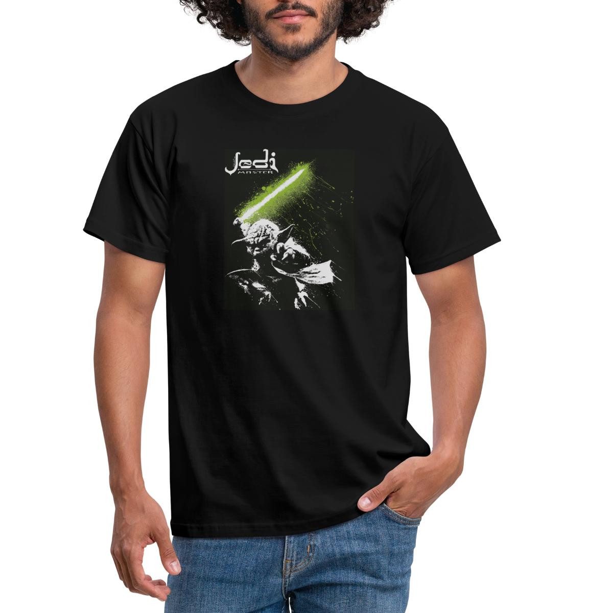 Spreadshirt T-Shirt Star Wars Meister Yoda Mit Grünem Lichtschwert Männer T-Shirt (1-tlg)