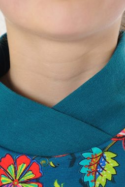 coolismo Sweatkleid Sweatshirt Kleid für coole Mädchen mit Blumen Motivdruck petrol europäische Produktion