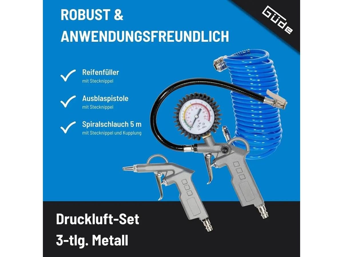 Güde Druckluftgeräte-Set 3-tlg. Metall, Set, 5m Schlauchlänge, 10 bar max. Arbeitsdruck, Anschlussgewinde 1/4"
