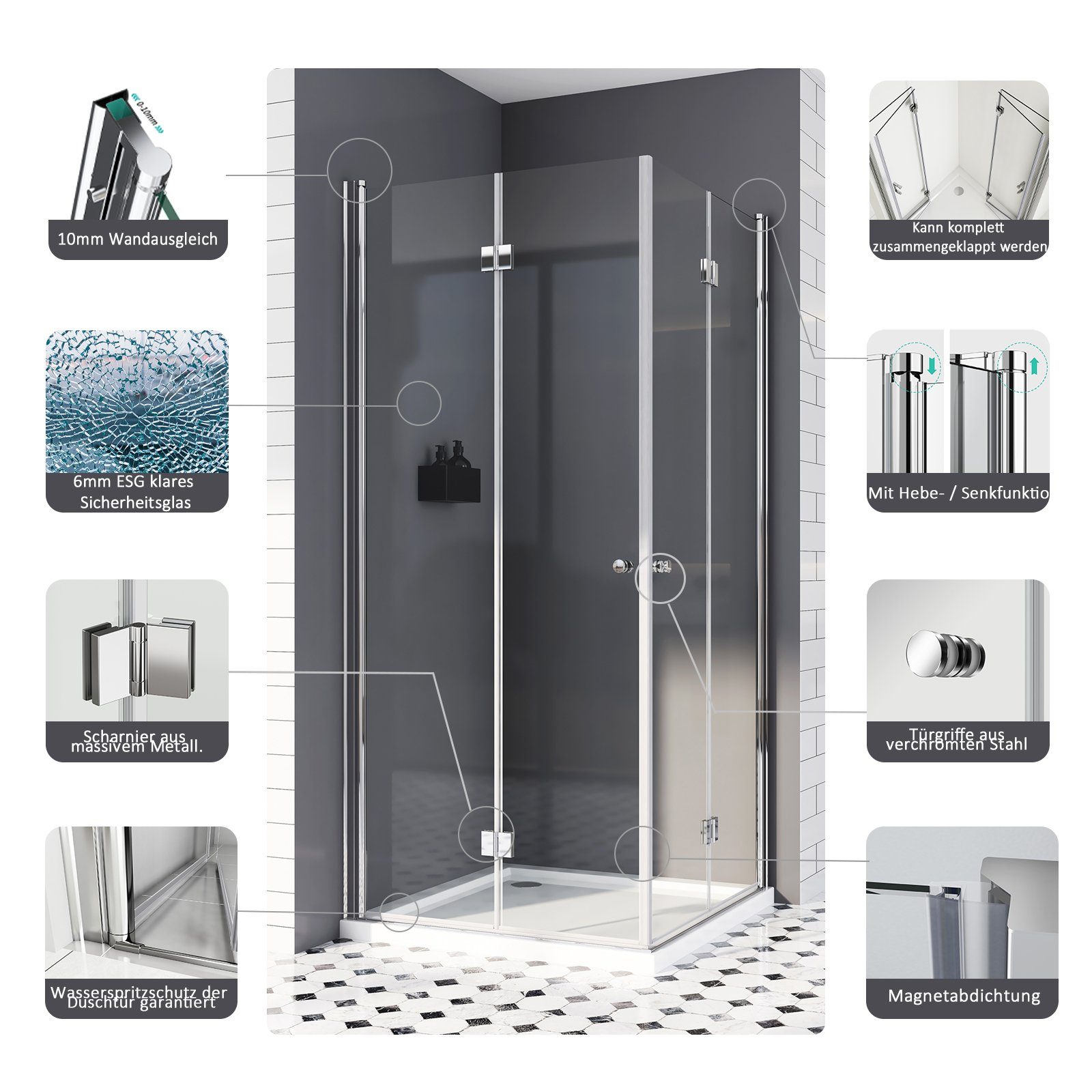 Boromal Eckdusche Duschkabine 90x80 80x90 Schwarz günstig online kaufen