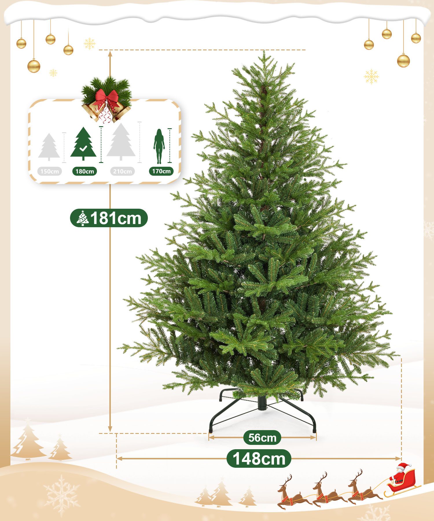Yorbay Künstlicher Weihnachtsbaum Tannenbaum Weihnachstbaum aus PE, PVC 150/180/ 210 cm, Weihnachtsbaum Christbaum, mit Ständer für Weihnachten-Dekoration