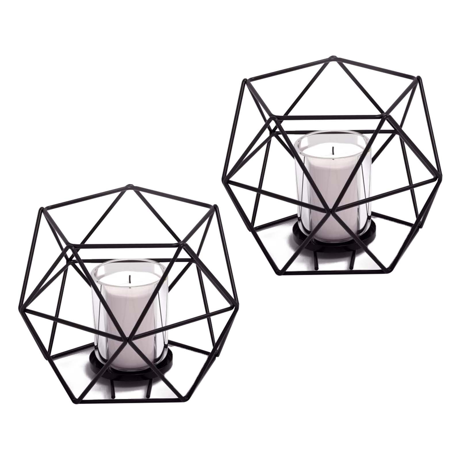 (2 Teelichthalter,Metall Geometrisches CALIYO Kerzenständer Windlicht Kerzenhalter, Schwarz St)
