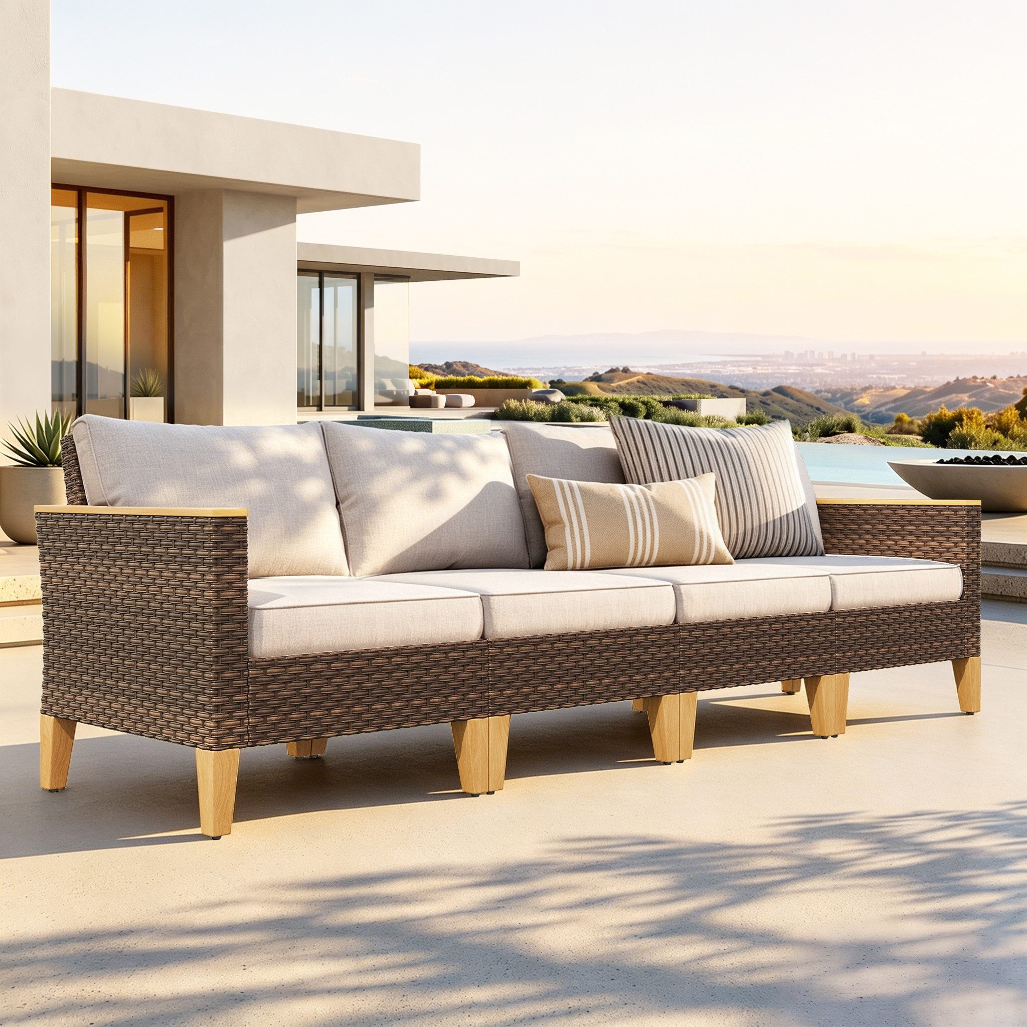 PHI VILLA Gartenlounge-Set, (Rattan Lounge Möbel Outdoor Gartenlounge Set, Gartenmöbel Set Balkonmöbel), für Terrasse Outdoor Balkon Lounge