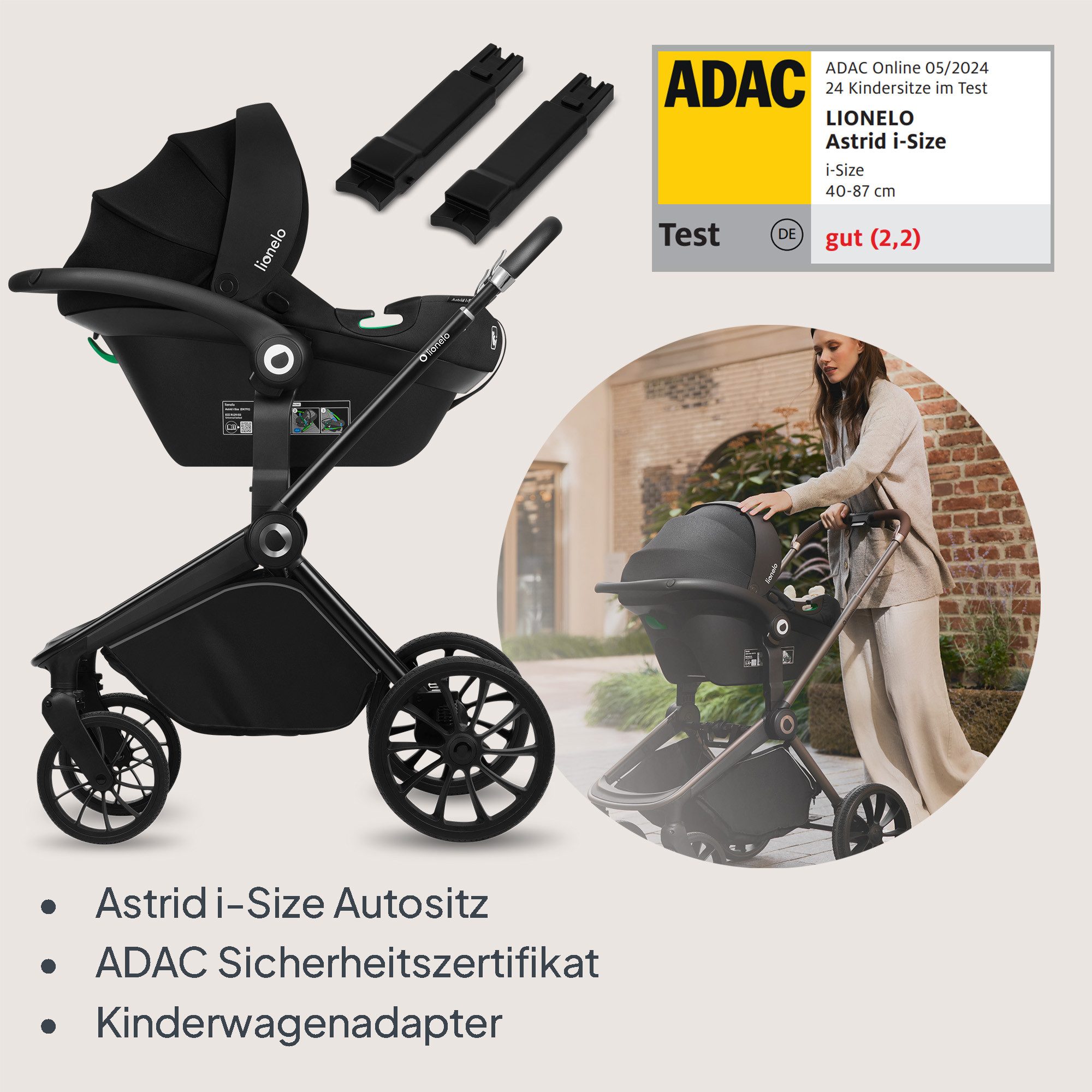 lionelo Kombi-Kinderwagen MIKA PLUS 3IN1, (Set), 3in1 Set mit Astrid i-size/XXL-Verdeck/Komfortable Dämpfung – Bild 5 von 5