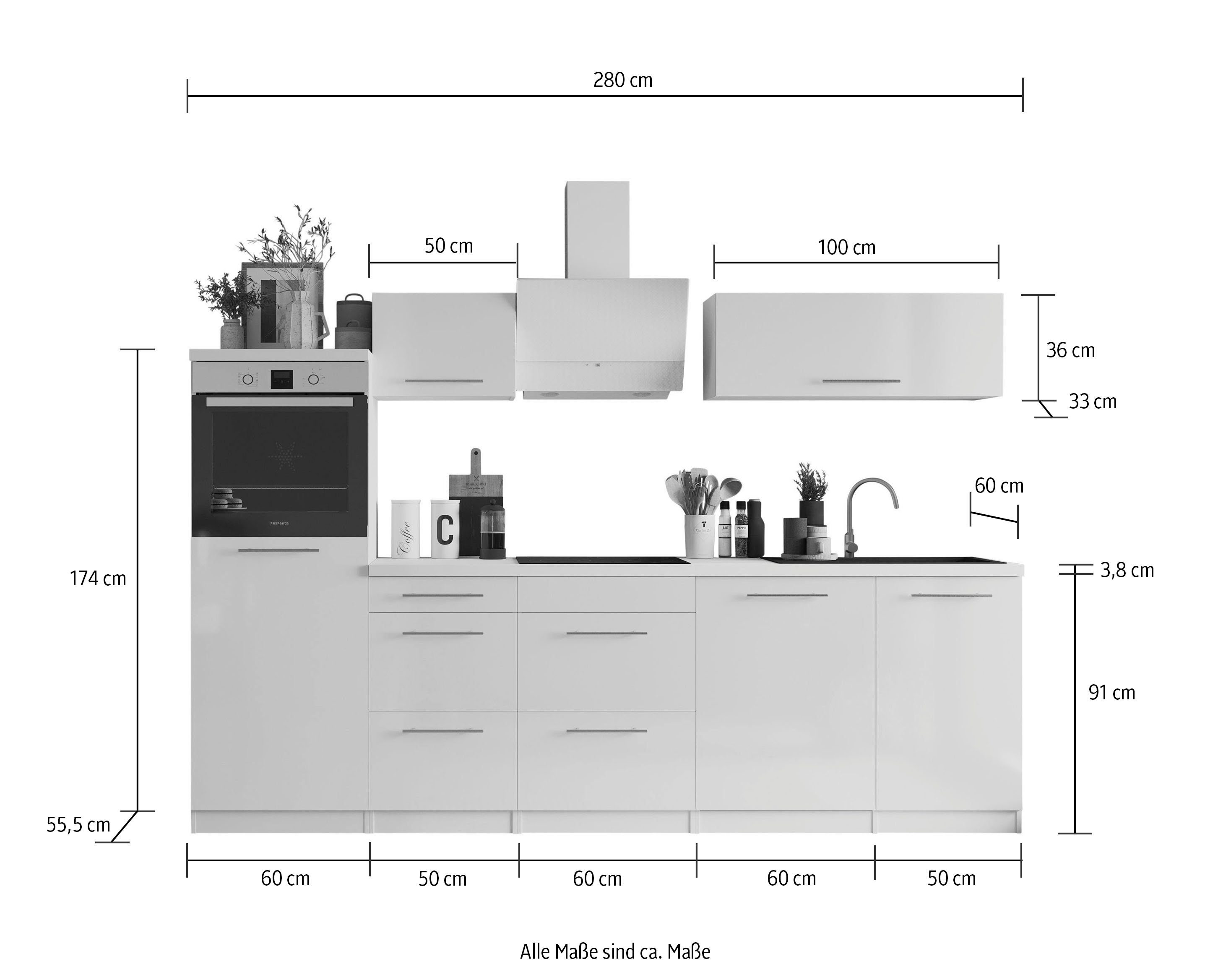 RESPEKTA Küche Amanda, Breite 280 cm, mit Soft-Close, in exklusiver Konfiguration für OTTO