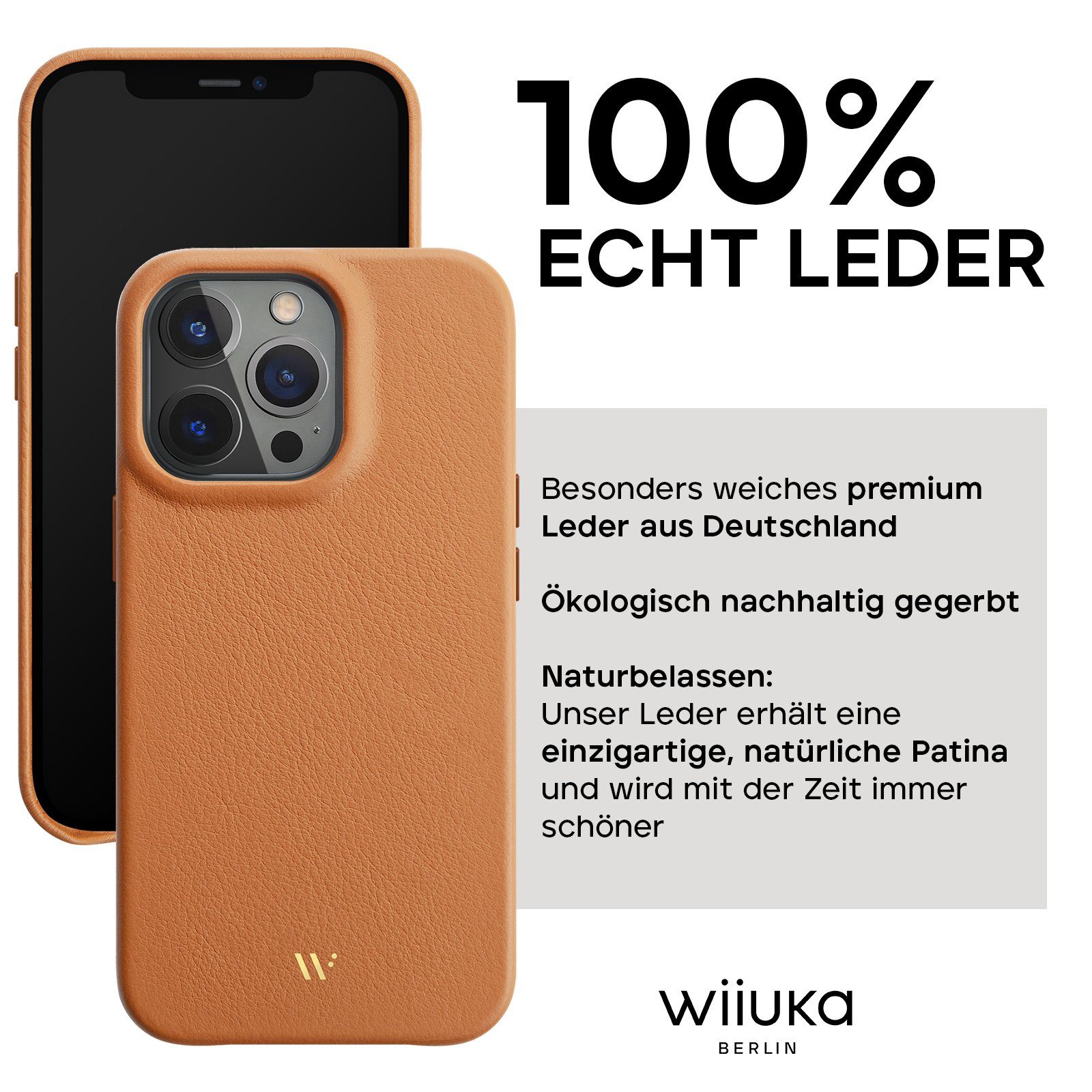 wiiuka Smartphone-Hülle skiin MACARON Handyhülle für iPhone 13 Pro Max, Handgefertigt - Deutsches Leder, Premium Case