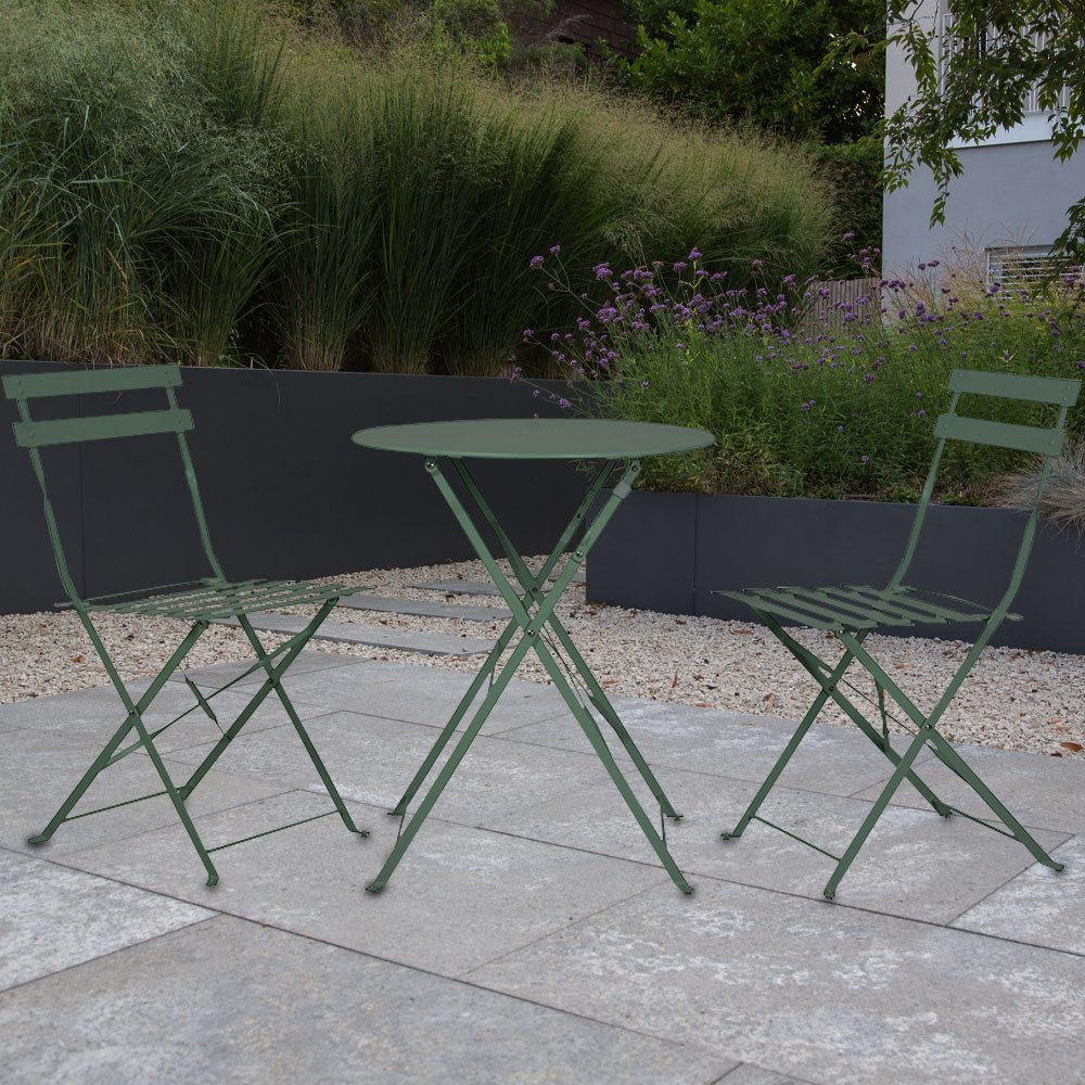 Kynast Gartentisch, Bistro Set Sitzgruppe 1x Tisch 2x Stuhl witterungsbeständig grün