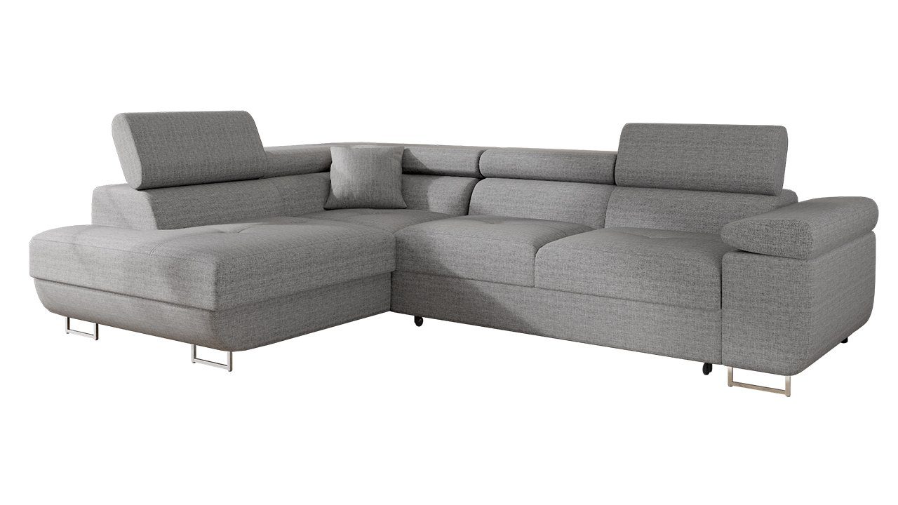 Mirjan24 Ecksofa Torezio, mit Bettkasten Kopfstützen, 274x203x70-87 cm Einstellbare Schlaffunktion, und