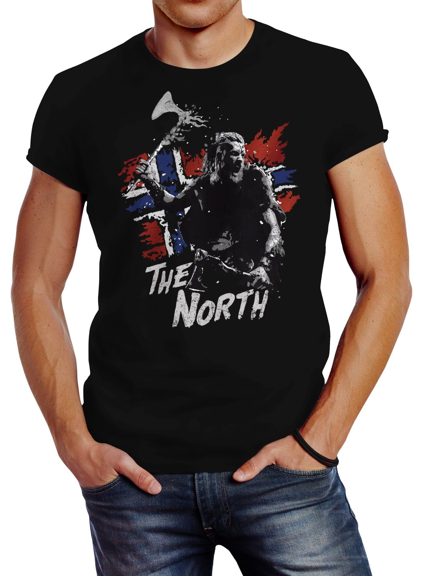 Neverless Print-Shirt Herren T-Shirt The North Wikinger Berserker Norwegen Valhalla Odin Ragnar Fashion Streetstyle Neverless® mit Print