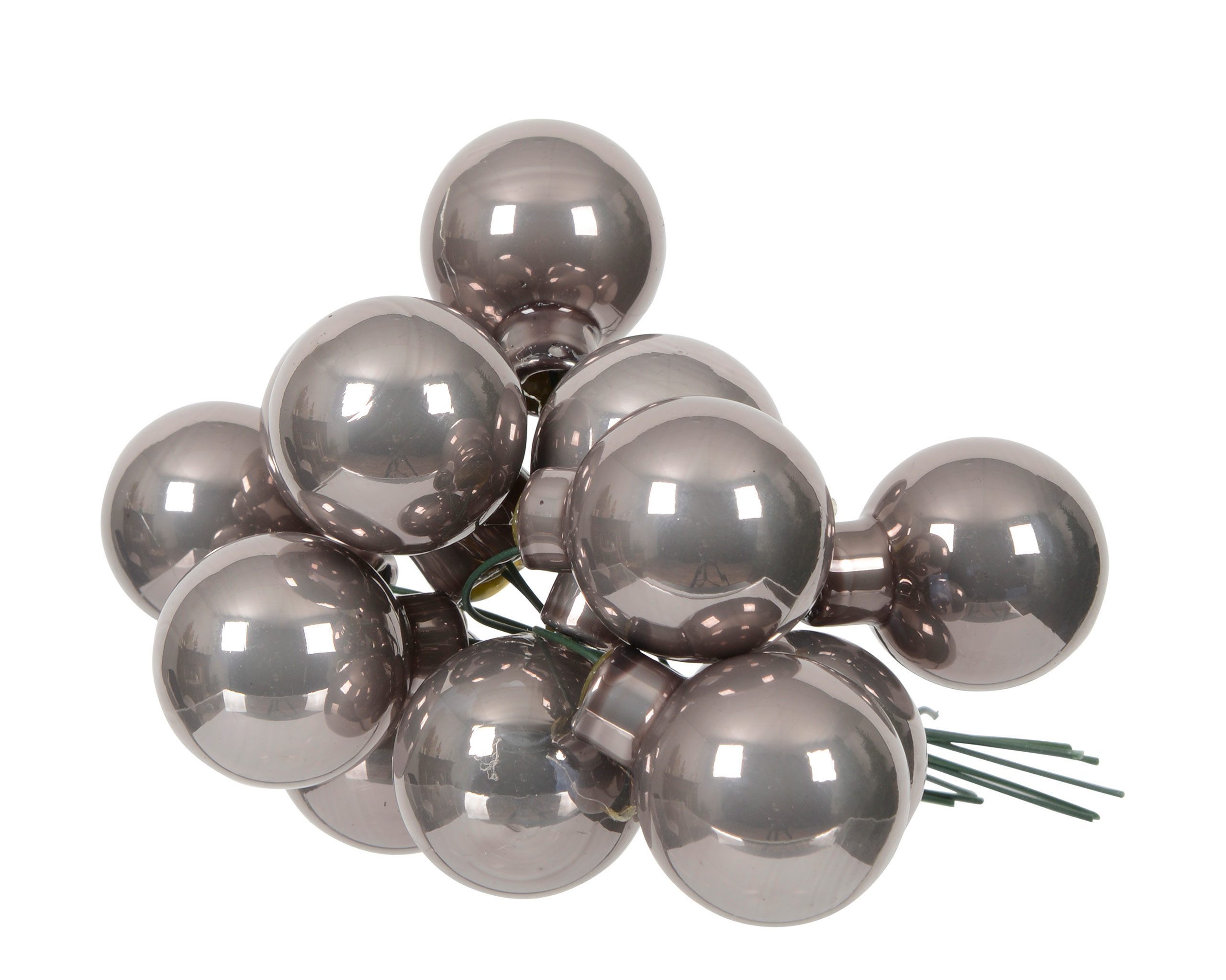 Kaemingk Weihnachtsbaumkugel, Weihnachtskugeln am Draht 2,5cm Glas 12 Stück - Zart Grau glänzend