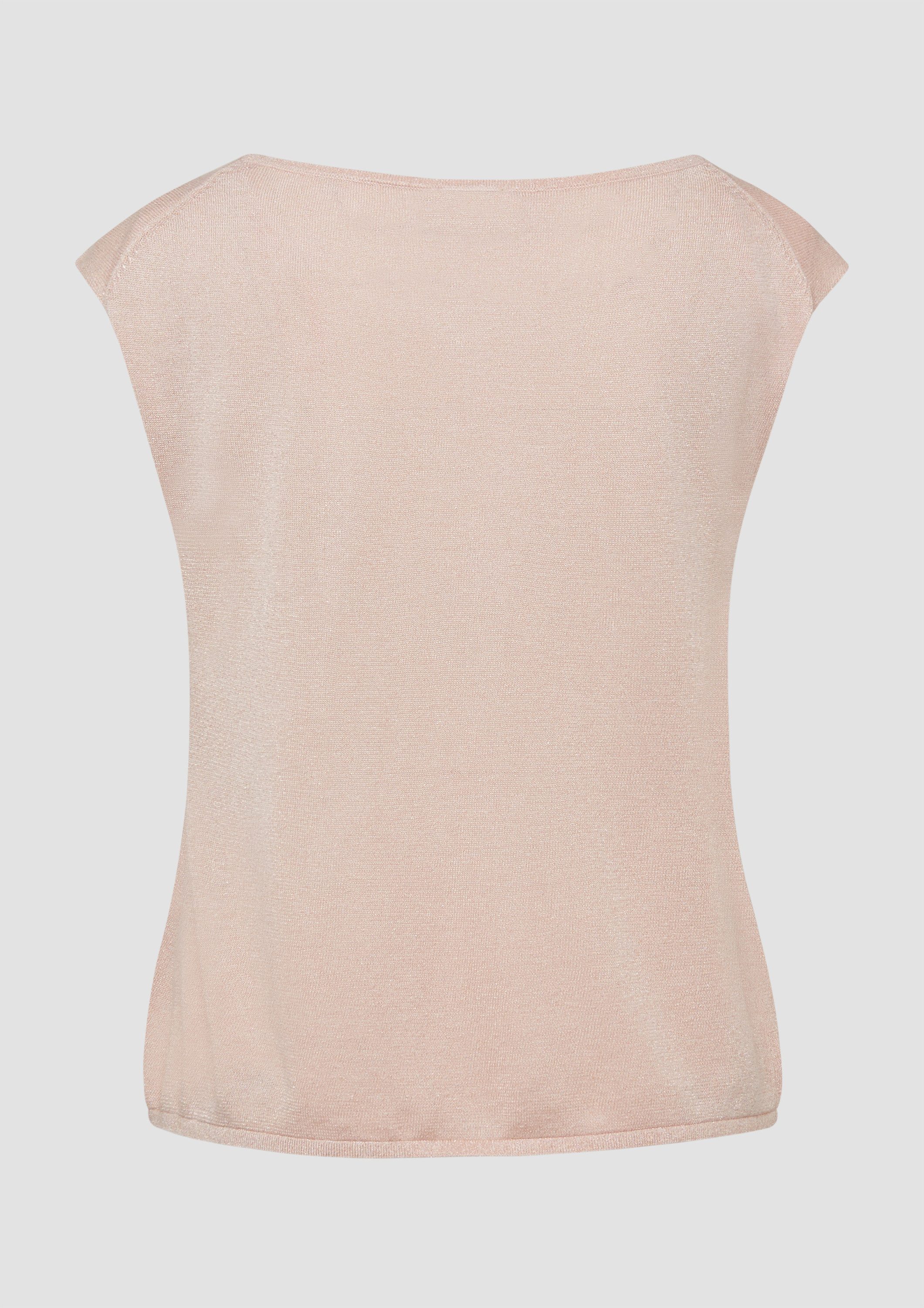 s.Oliver Kurzarmpullover Strickpullunder Fließendes Feinstrick-Shirt mit Wasserfallausschnitt und Glitzergarn