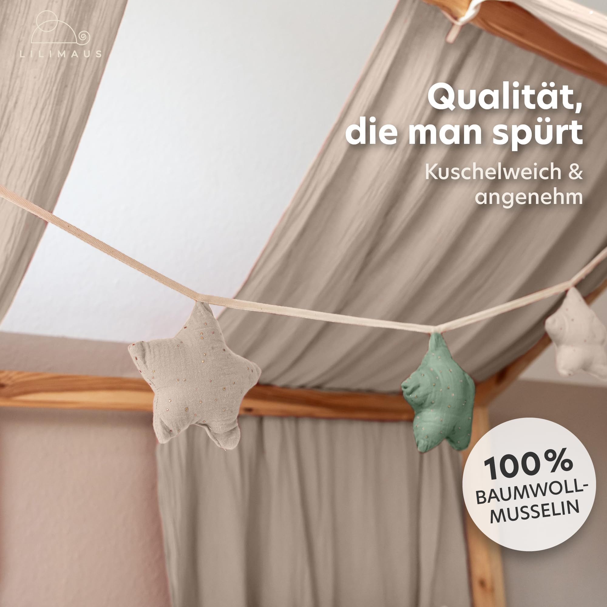 lilimaus Wimpelkette Sternenkette für Kinderzimmer - handgenähte Stoff-Girlande, handgefertigte Stoff-Girlande ca. 300 cm - Wimpel oder Sterne