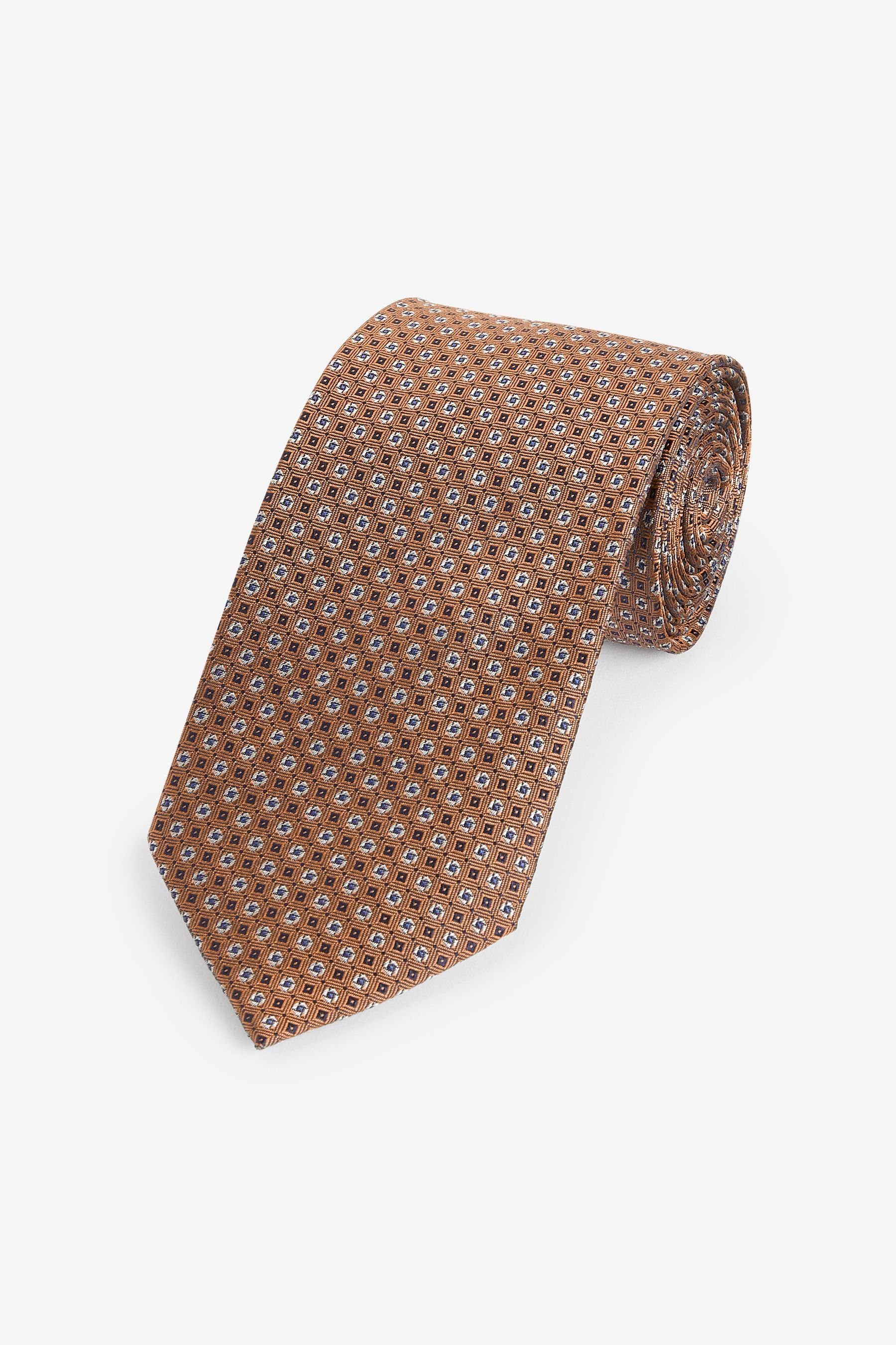 Next Krawatte Seidenkrawatte mit geometrischem Muster (1-St) Rust Brown