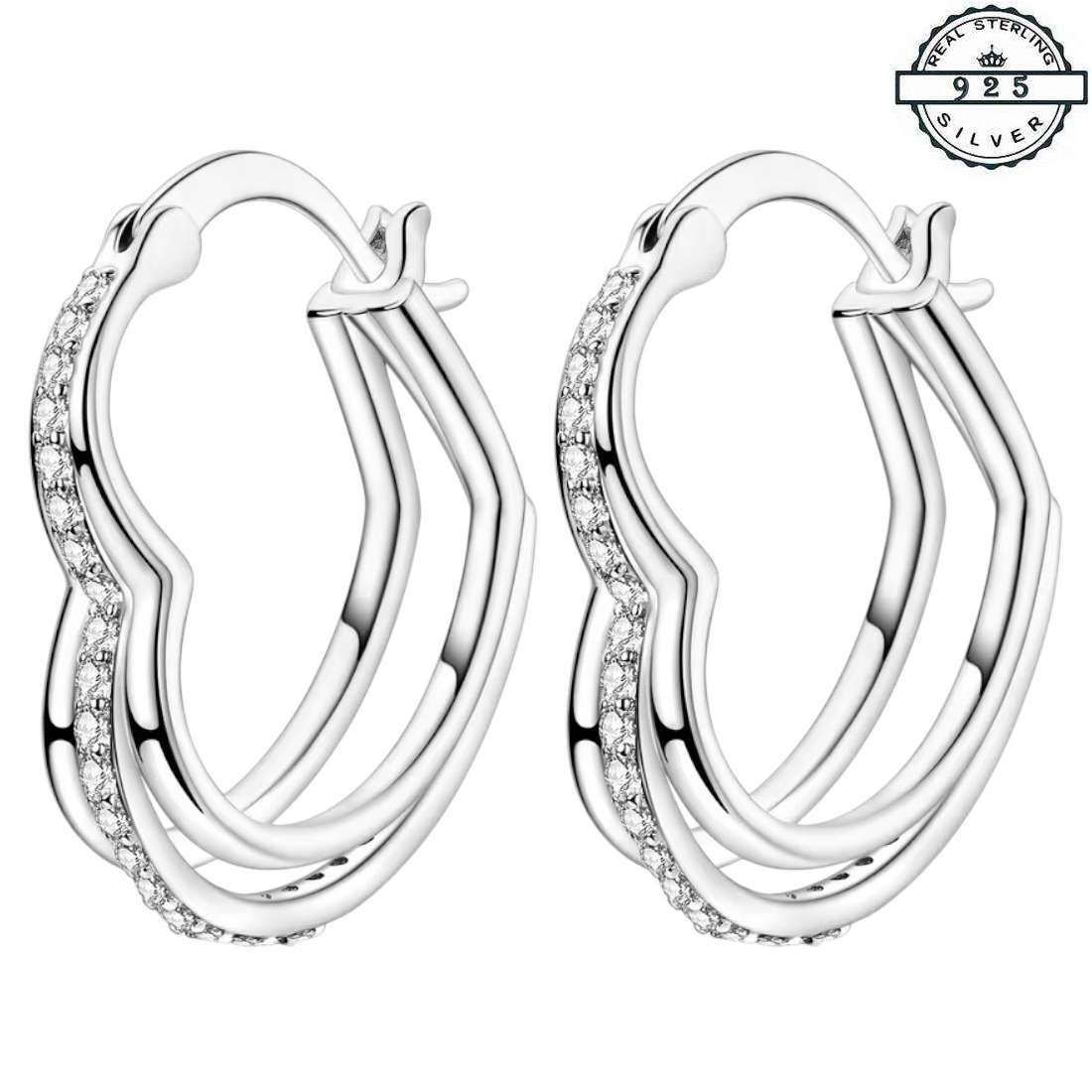 Taffstyle Paar Creolen Herz Ohrringe 925 Sterling Silber elegantes Design mit Kristallen (Romantische Herzcreolen aus Sterling Silber perfekte Geschenkidee für Damen)