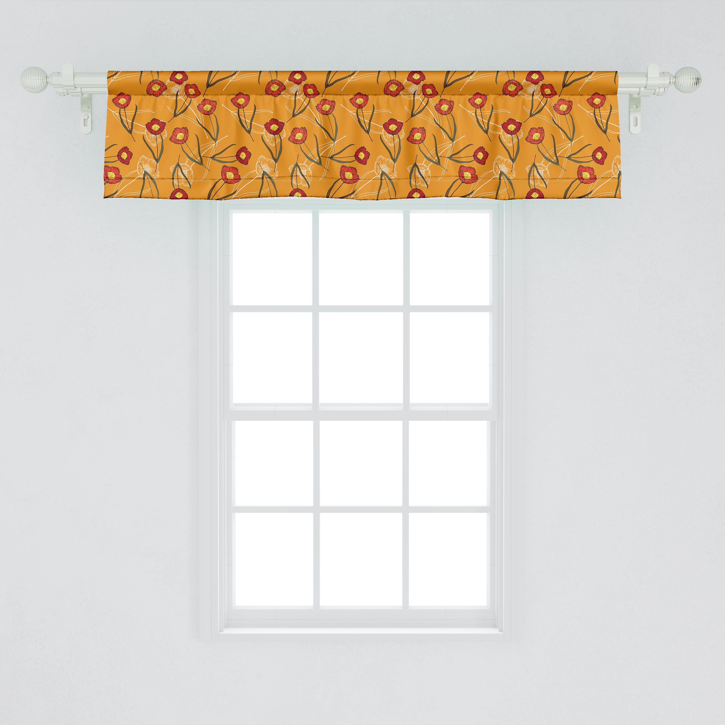 Vorhang Volant mit Dekor Schlafzimmer Microfaser, Pfingstrosen Stangentasche, für Umrißzeichnungen Botanisch Küche Abakuhaus, Scheibengardine