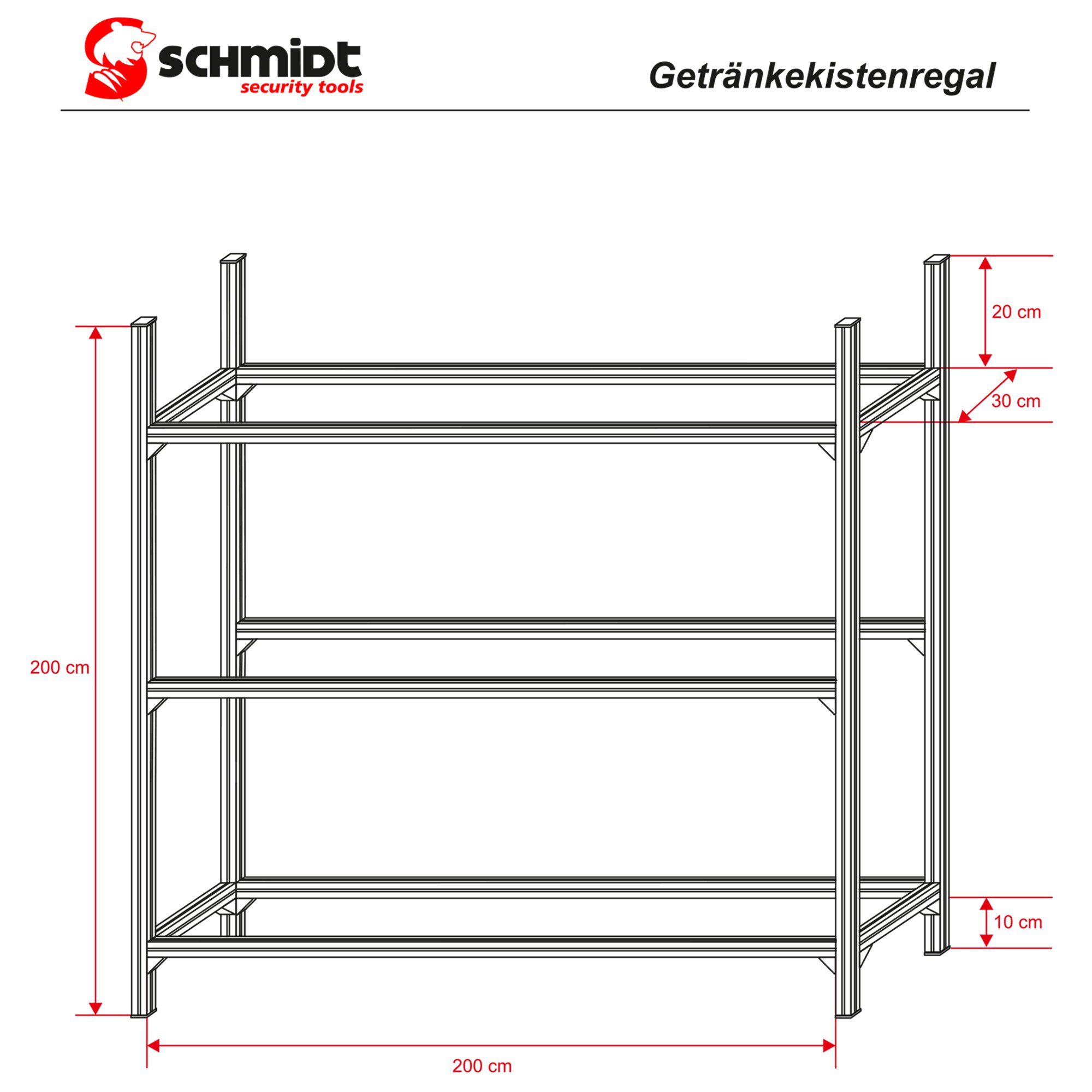 SCHMIDT security tools Schwerlastregal SCHMIDT tools security Getränkekistenregal 200x208x38cm Anthrazit Alu