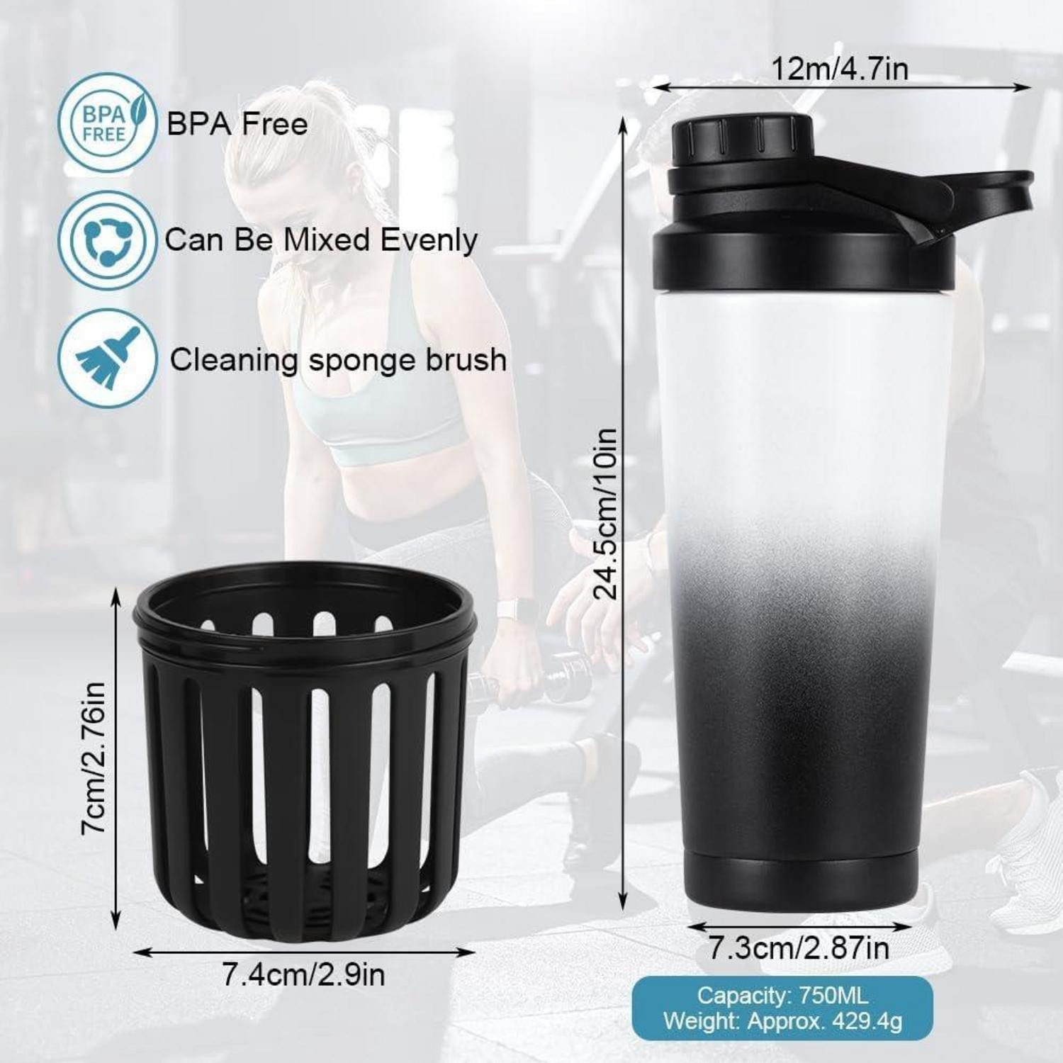 LuxusKollektion Protein Shaker Protein Shaker 750ml Edelstahl Auslaufsicher BPAfrei C-750ml