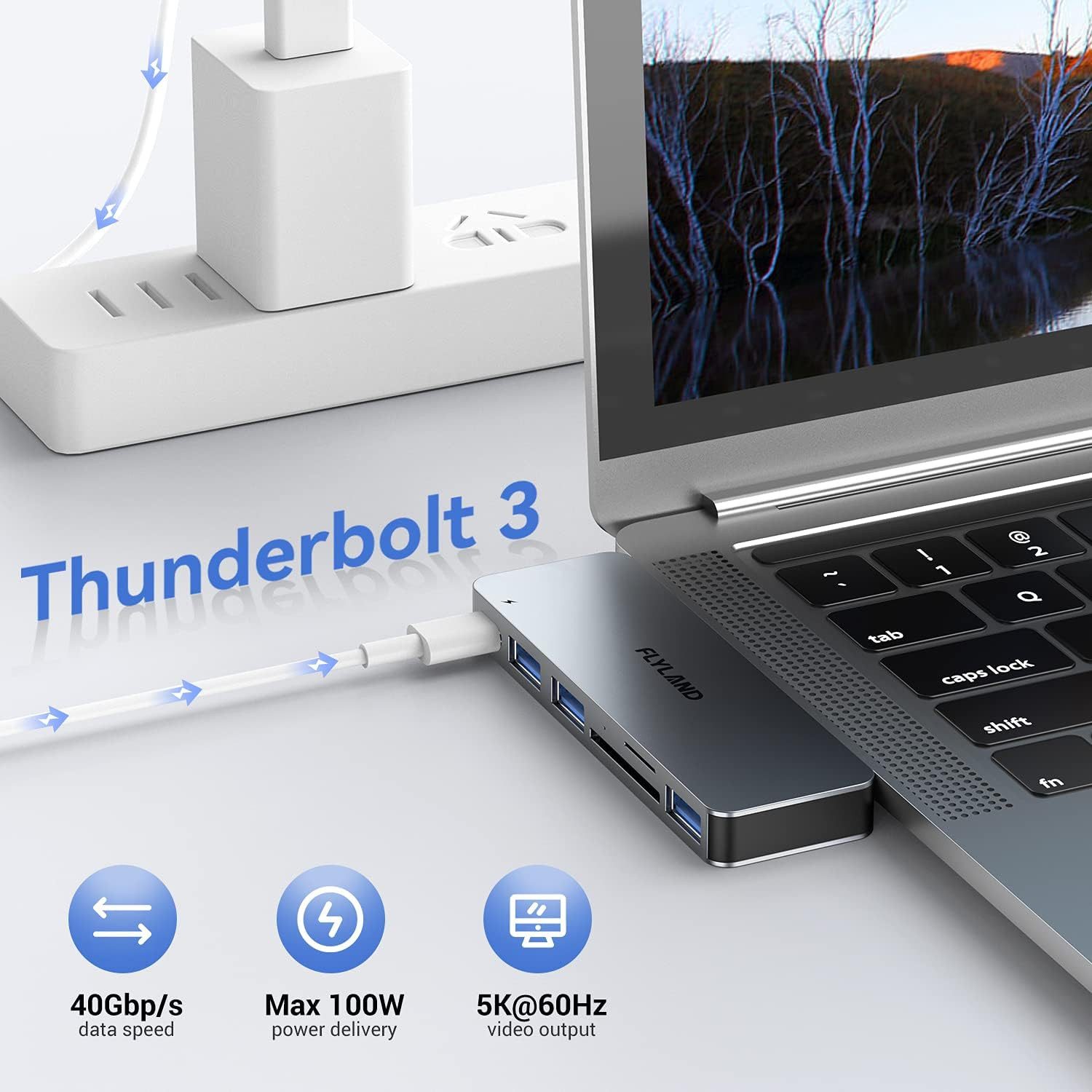 Vivitar USB-C Hub für MacBook Pro & Air mit Thunderbolt 3, 3× USB 3.0 USB-Adapter schnelle und stabile Verbindungen, Datenübertragung mit bis zu 5 Gbit/s zu Dockingstation im Aluminiumdesign, Plug-and-Play-USB-C-Erweiterung für Laptops, externe Geräte, Festplatten, Maus, Tastatur, Kartenleser, Multi-Port-hub mit Power Delivery