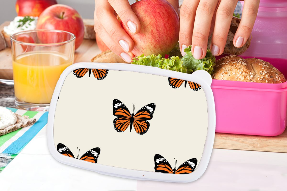 Lunchbox - für Insekten Schmetterling Kunststoff - Mädchen, Muster, Brotbox Snackbox, MuchoWow rosa (2-tlg), Brotdose Erwachsene, Kinder, Kunststoff,