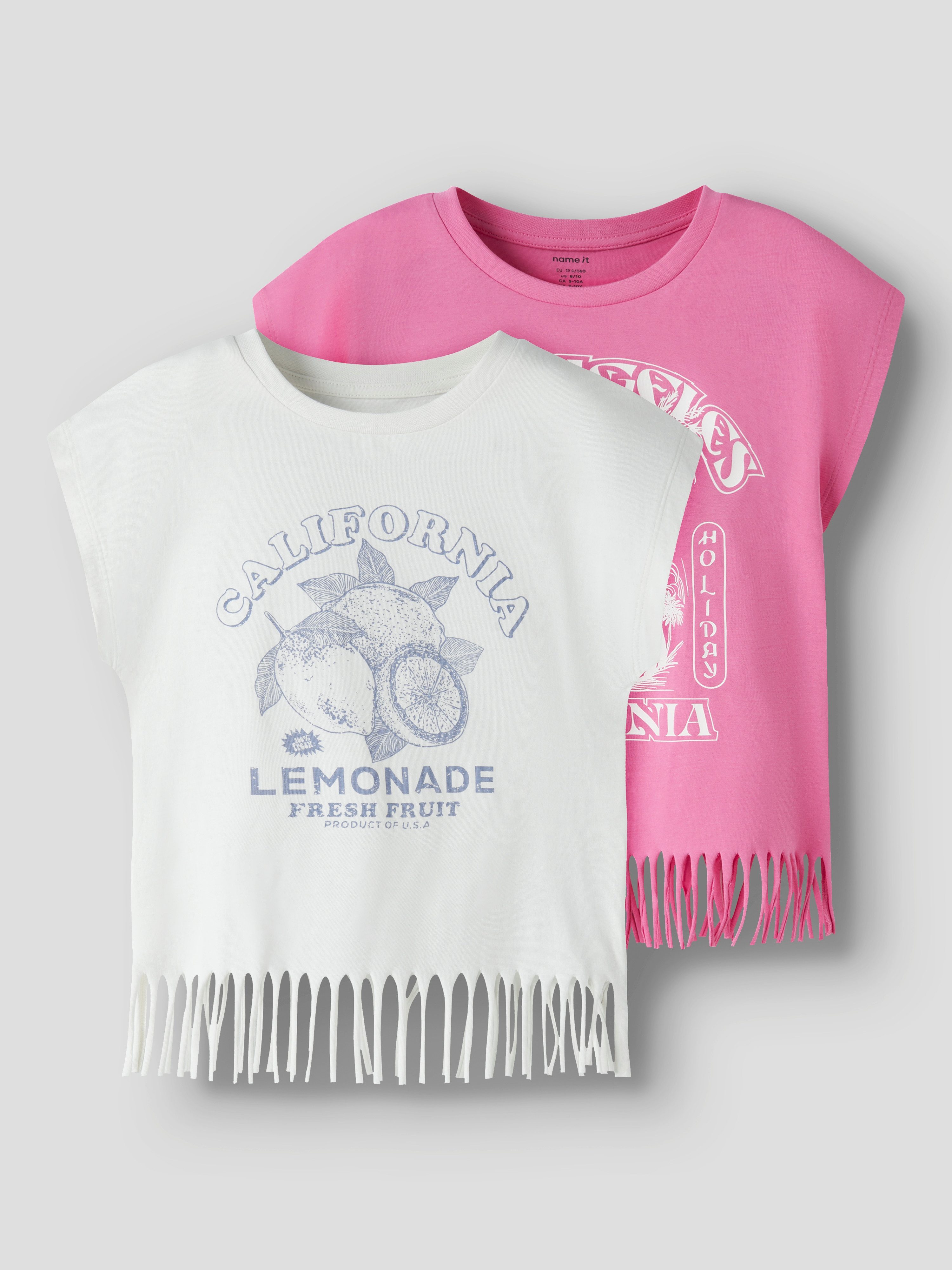 Name It T-Shirt NKFVALONE 2P CAPSL SHORT TOP (Packung, 2-tlg) mit Glitzerdruck und Fransenkante