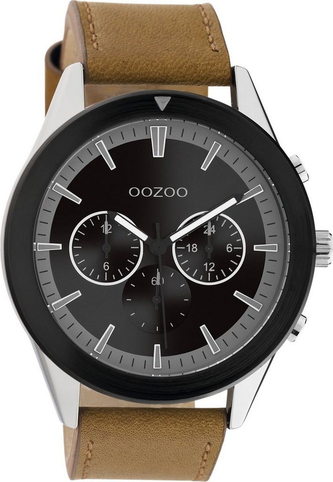 OOZOO Quarzuhr Oozoo Herren Armbanduhr braun Analog, Herrenuhr rund, groß  (ca. 45mm) Lederarmband, Sport-Style, dunkelgraues Ziffernblatt