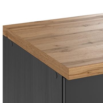 Lomadox Küchenzeile MONTERREY-03, Küchenblock Küchenmöbel, 360cm, grau mit Eiche