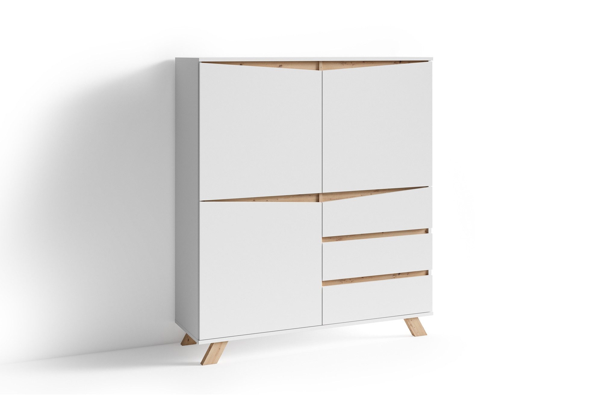 möbelando Highboard in weiß mit 3 Schubladen und 3 Türen (BxHxT: 120x142x38 cm)