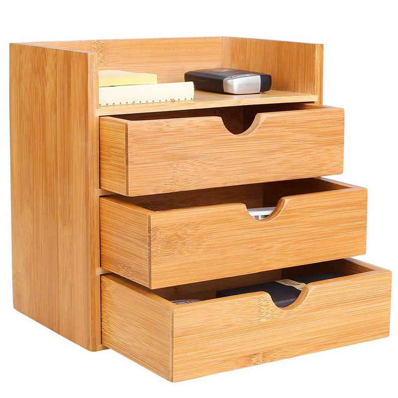 Daccormax Badorganizer Schreibtisch Organizer mit 3 Schubladen, Schubladenbox aus Bambus, Aufbewahrungsbox für die Bürobedarf Schreibwaren Kosmetik 20x13x21cm