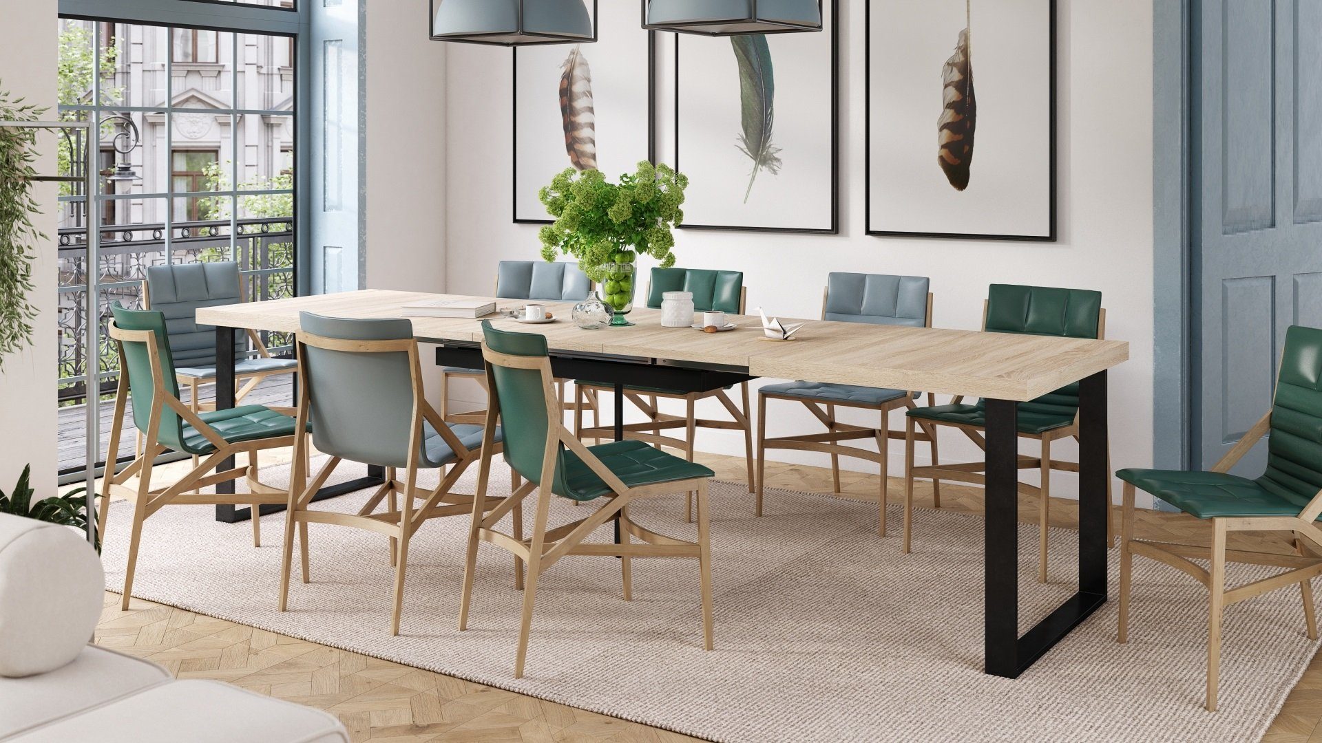 Mazzoni Esstisch Design Esstisch Avella Tisch ausziehbar 160 bis 310 cm Sonoma Eiche / Schwarz matt