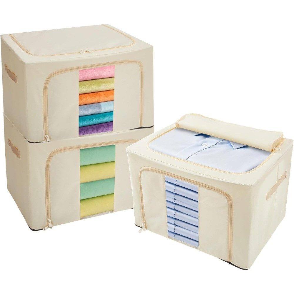 Youyijia Aufbewahrungsbox Faltbare Aufbewahrungsbox 66L Grau 3er Set mit Sichtfenster