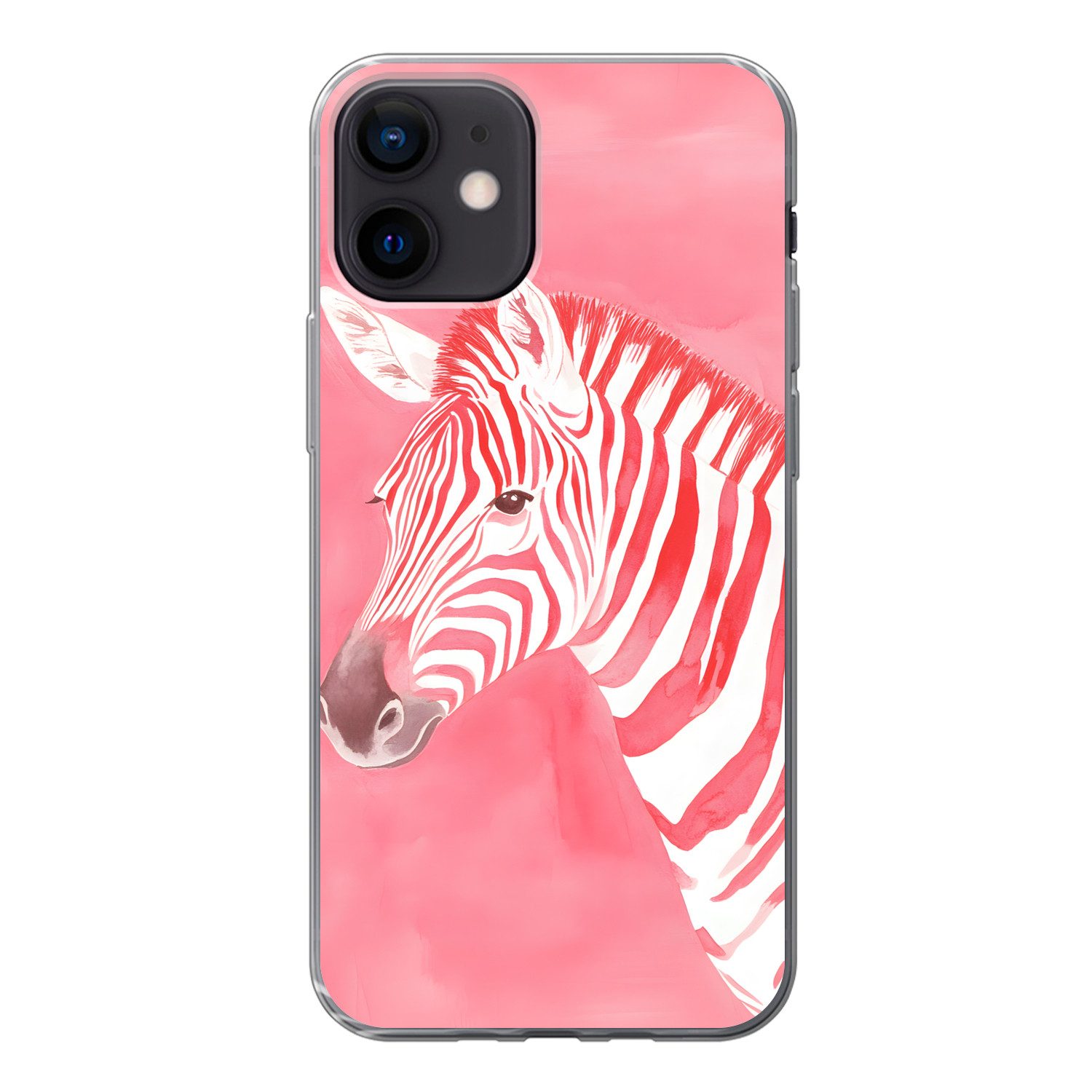 MuchoWow Handyhülle für Apple iPhone 12 Zebra - Rosa - Farbe, Smartphone-Bumper, Print, Handy Schutzhülle Dünn
