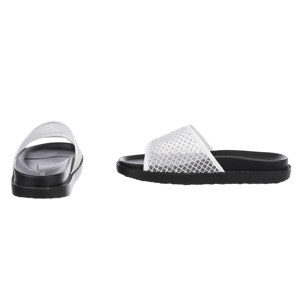 Ital-Design Stylische Sommer-Sandalen mit schimmerndem Design für Damen Pantolette (89542811) Flach Pantoletten in Weiß – Bild 5 von 5