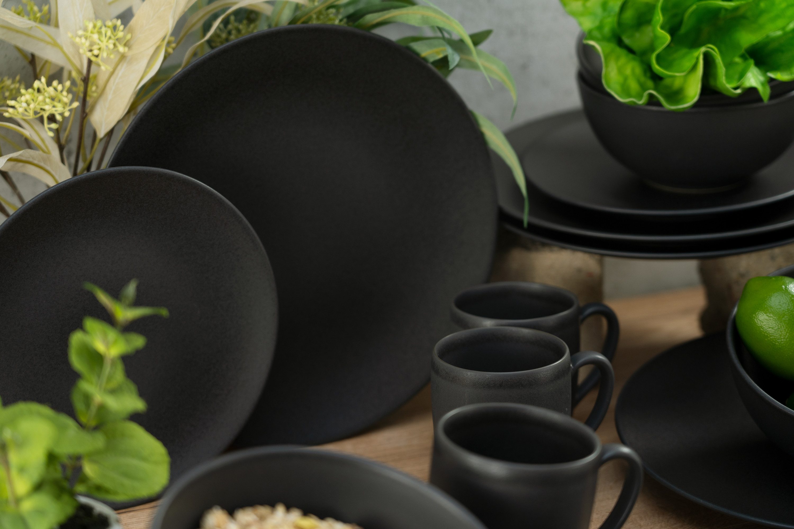CreaTable Becher Soft Touch Schwarz, 6-tlg., Steinzeug