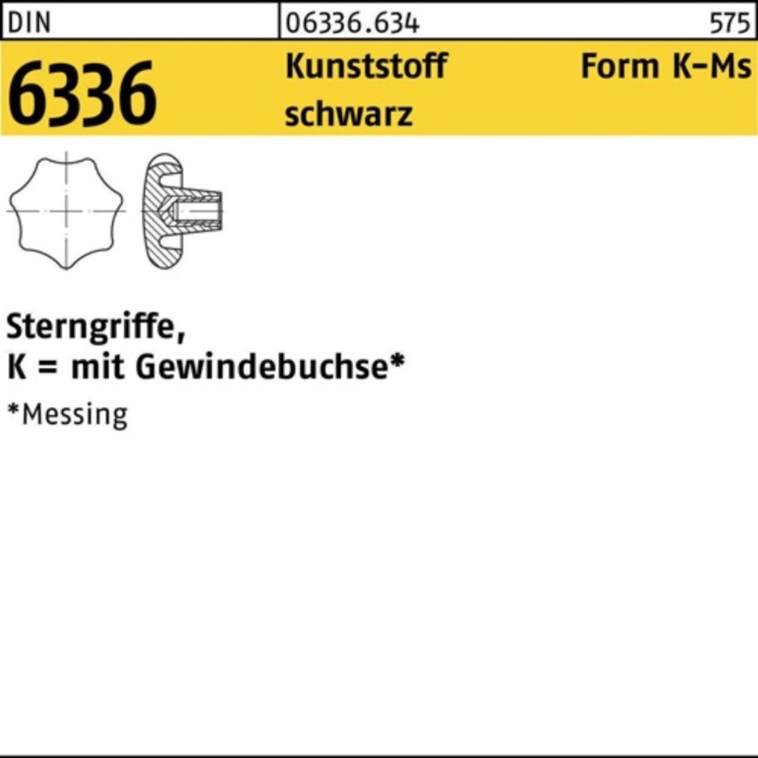 Reyher Griff 100er Pack Sterngriff DIN 6336 FormK-Ms K 25 M5 Ku. sw Messingbuchse 1 | Möbelgriffe