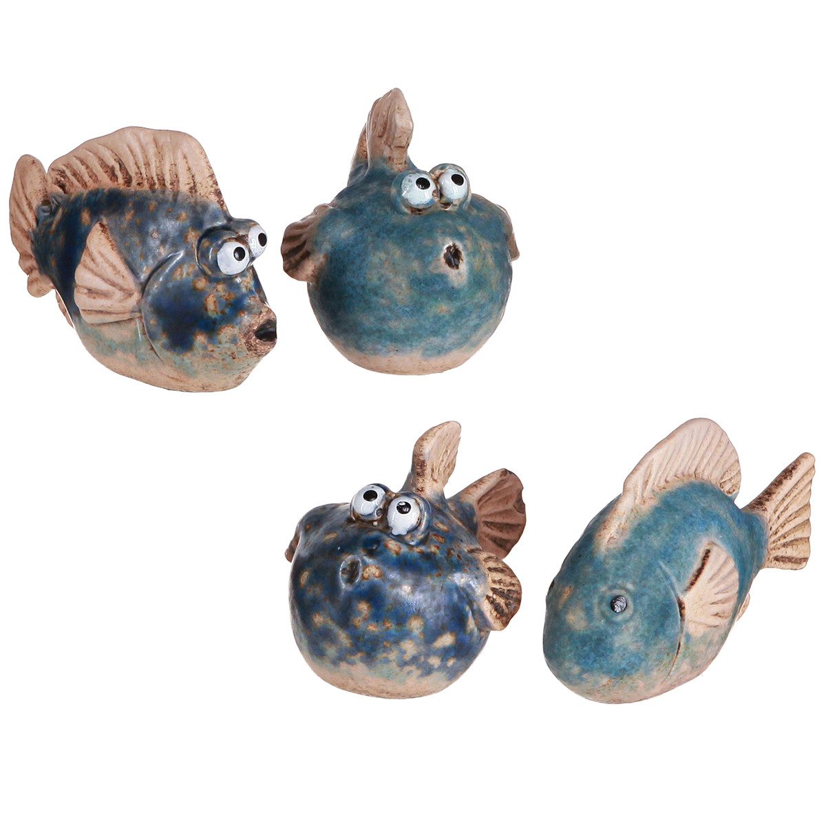 Florists Products Dekofigur Kleine Fische Keramikdeko Blau Maritim 6-9cm 4er Set, 4 Stück