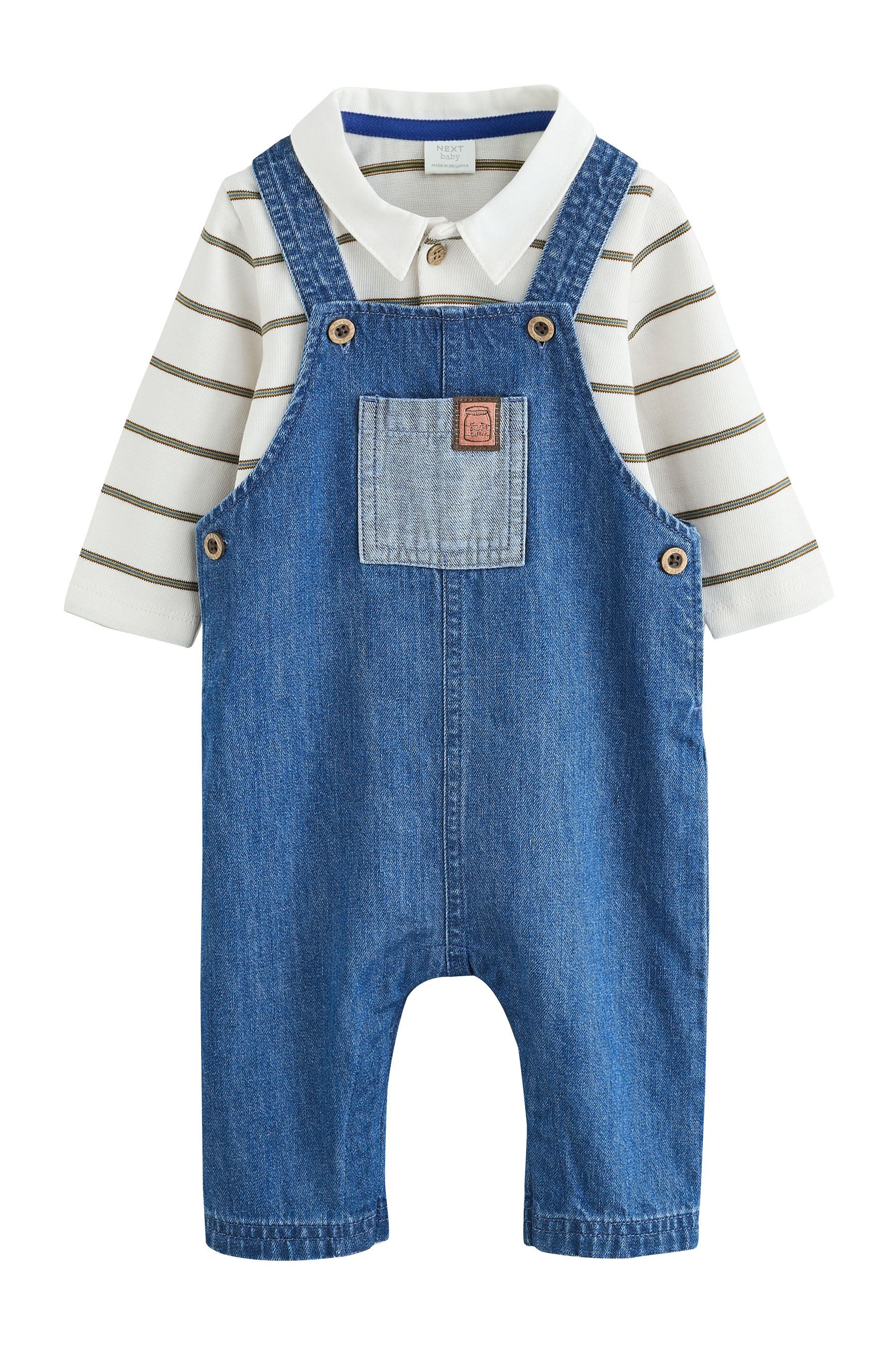 Next Body & Hose Baby Denim-Latzhose und Polo-Bodysuit im Set (2-tlg) von Next